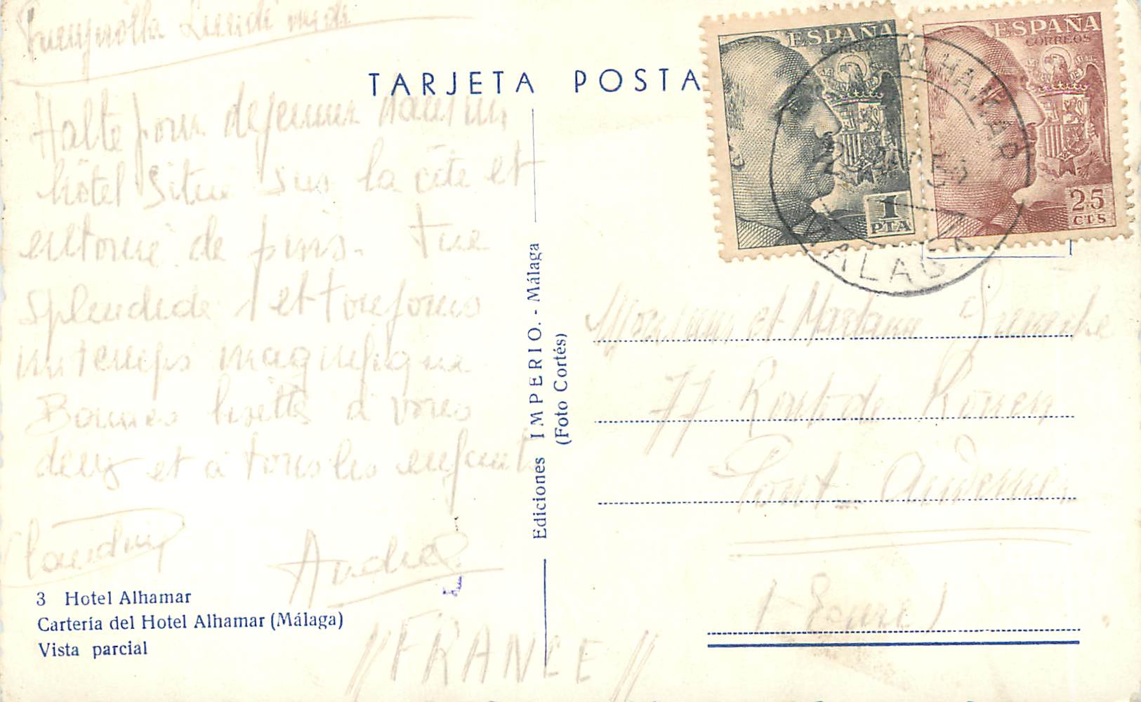 CPM Hotel Alhamar Carteria del Hotel Alhamar Malaga Vista parcial — Rückseite