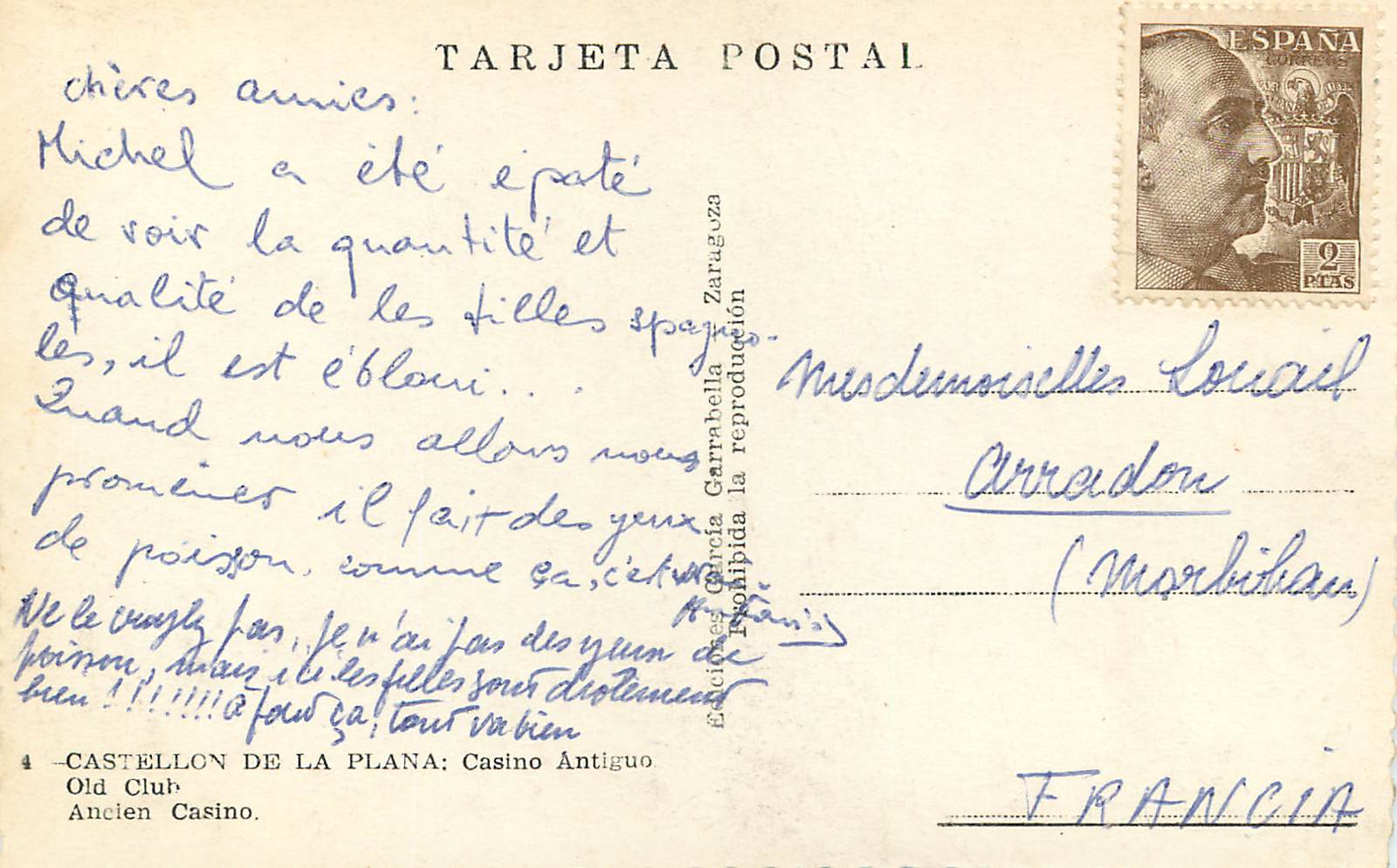 CPM Castellon de la Plana Casino Antiguo Ancien Casino Ediciones Garcia Garabella Zaragosa Prohibida la reproduccion — Rückseite