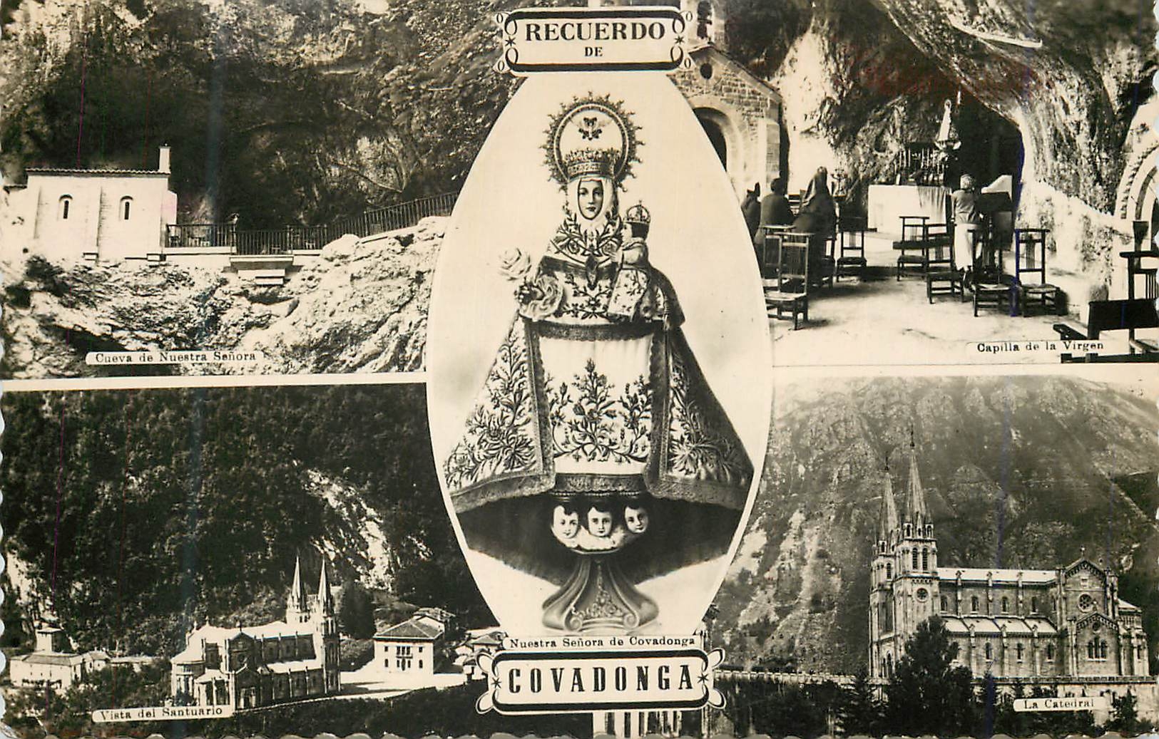 CPM Recuerdo de Covadonga Senora de Covadonga Cueva de Nuestra Senora Vista del Santuario Capilla de la Virgen La Cathed