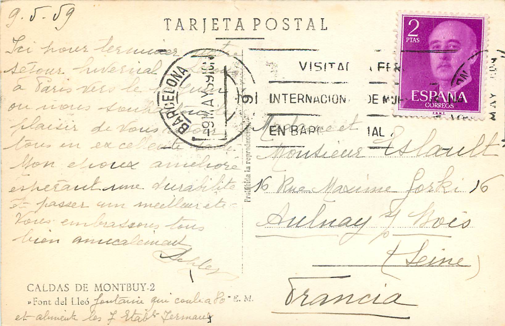 CPM Caldas De Montbuy Font del Lleo Tarjeta Postal Barcelona Espana — Rückseite