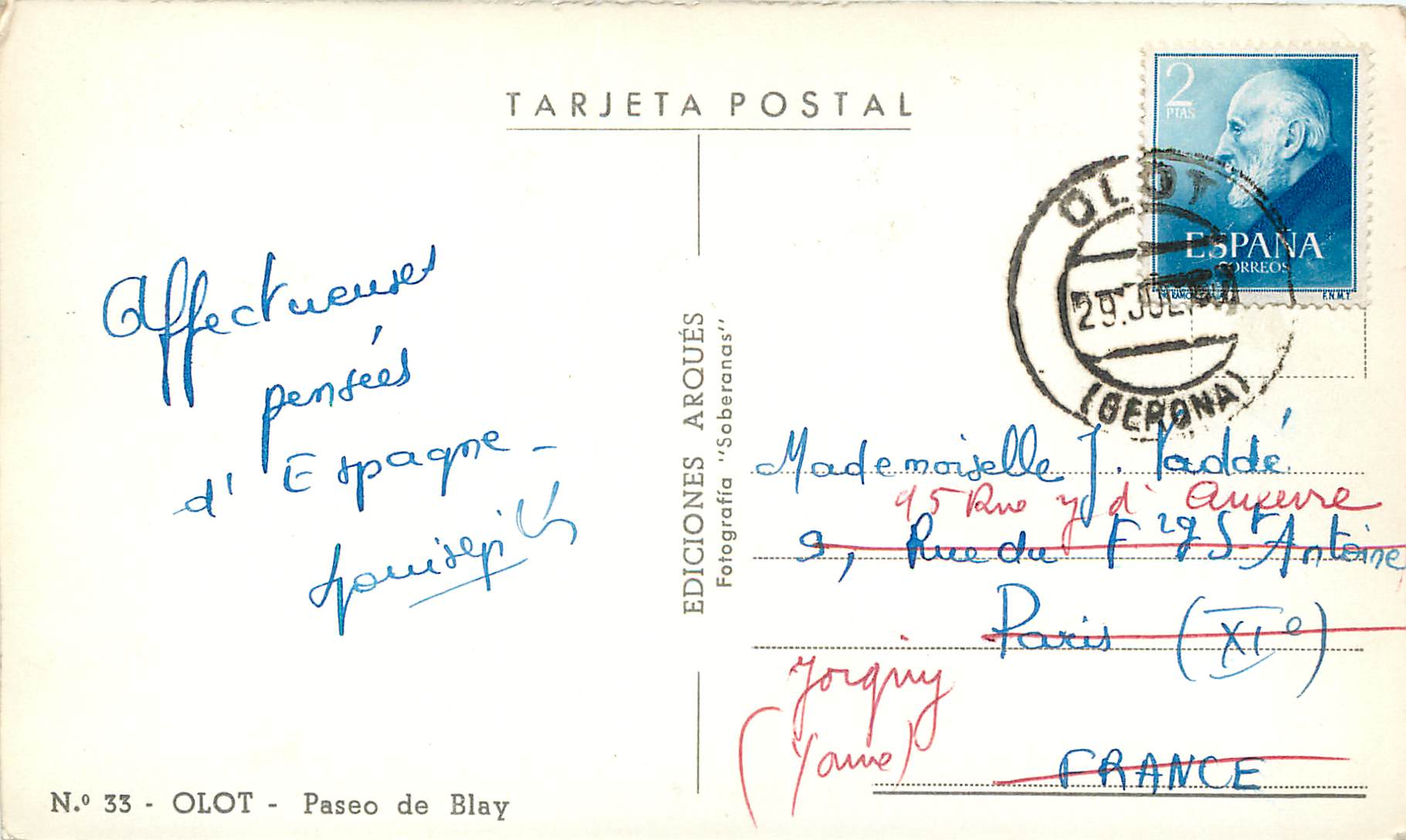 CPM Olot Padeo de Blay Tarjeta Postal Ediciones Arques Fotografia Soberanas — Rückseite
