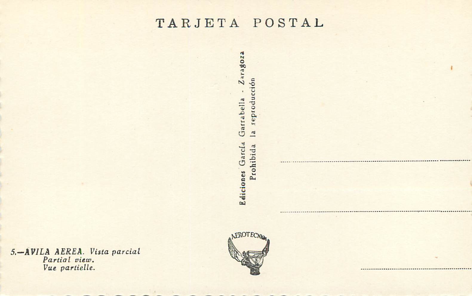 CPM Avila Aerea Vista parcial Vue partielle Tarjeta Postal Ediciones Garcia Garabellla Zaragoza Prohibida la reproduccio — Rückseite