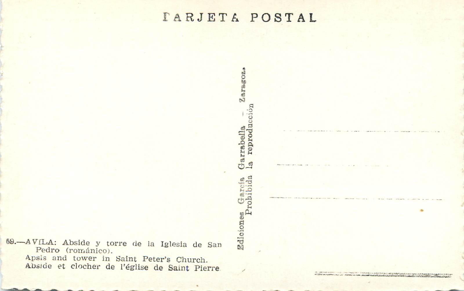 CPM Avila Abside y torre de la Iglesia se San Pedro romanico Abside et clocher de l eglise de Saint Piere Tarjeta Postal — Rückseite