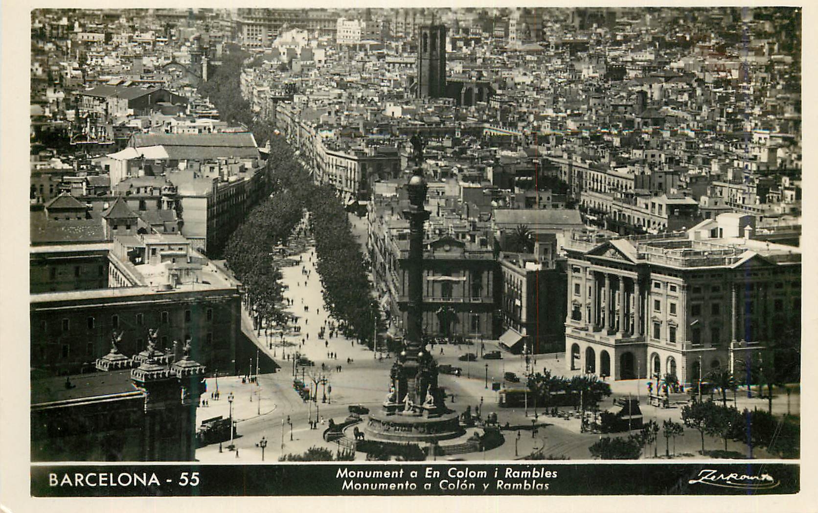 CPM Barcelona Monument e En Colom i Rambles Monumento a Colon y Ramblas Talleres A Zerkowitz Fotografo Barcelona
