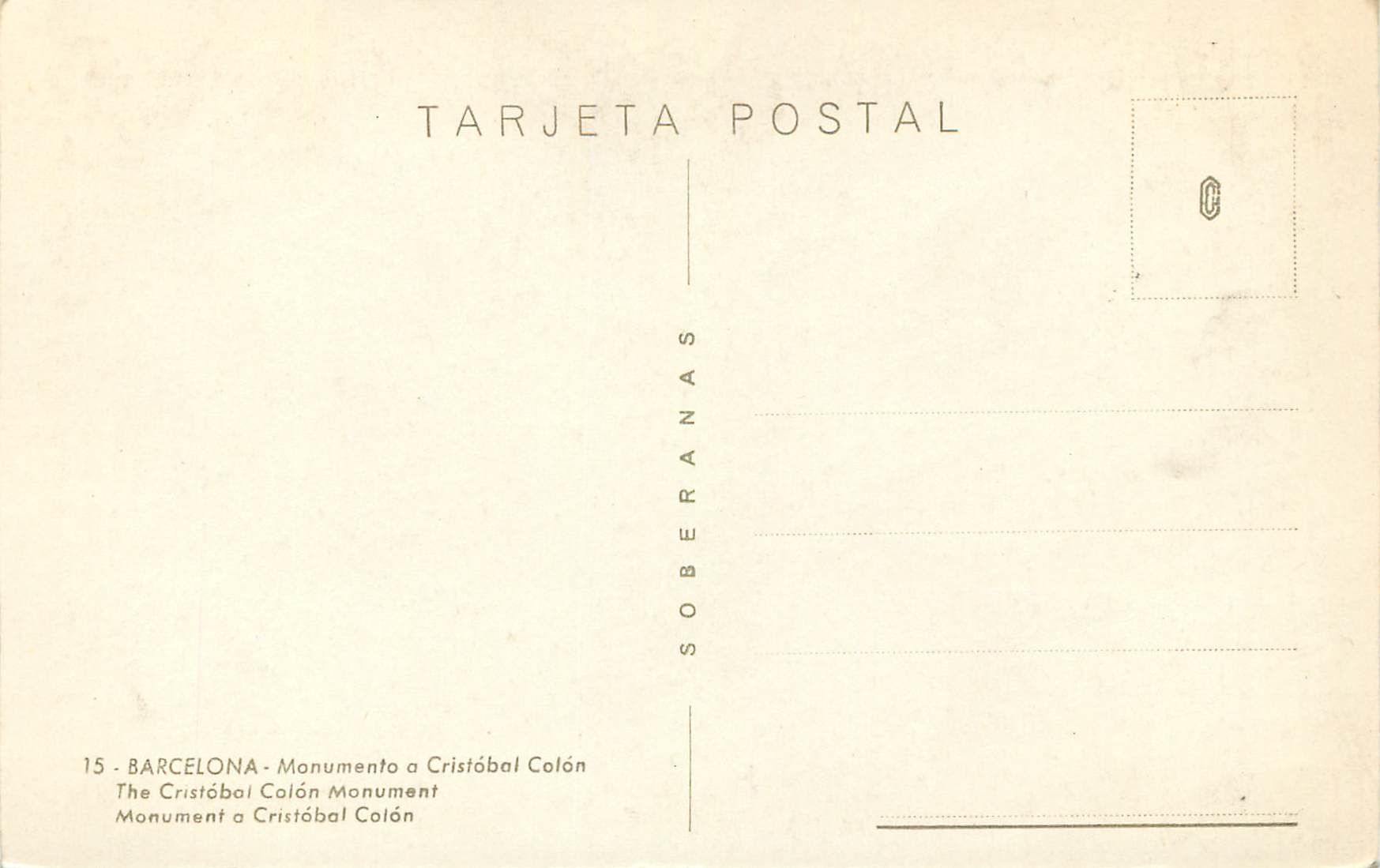 CPM Barcelona Monumento a Cristobal Colon Monument a Cristobal Colon Soberanas Tarjeta Postal — Verso