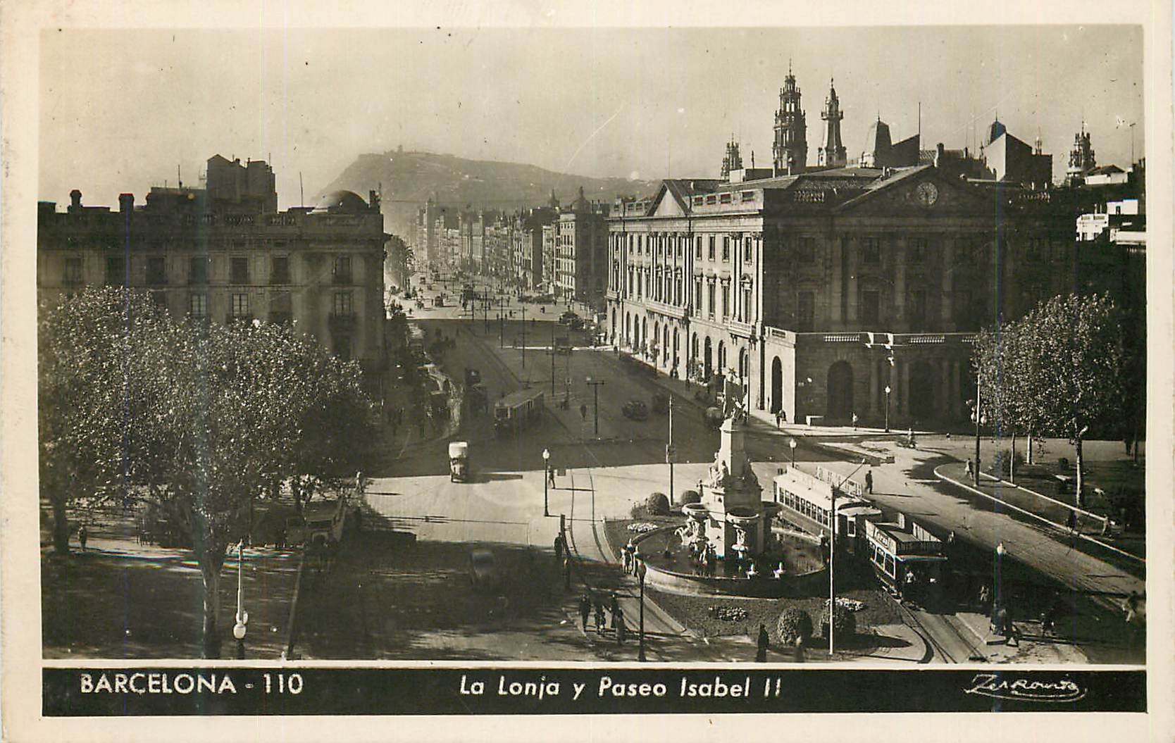 CPM Barcelona La Lonja y Paseo Isabel II Tramway