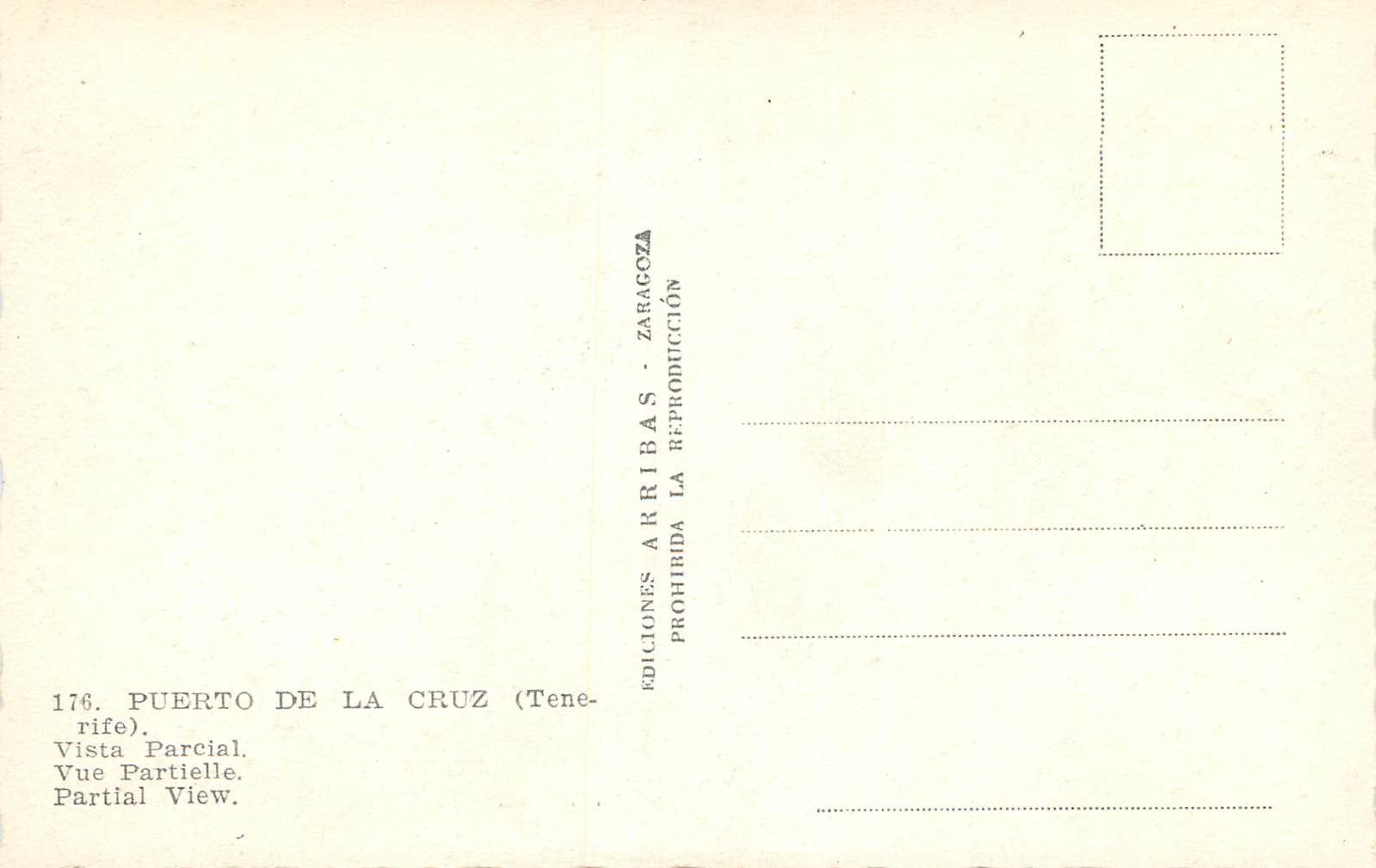 CPM Puerto de la Cruz Tenerife Vista Parcial Vue Partielle Ediciones Arribas Zaragoza Prohibida la reproduccion — Back