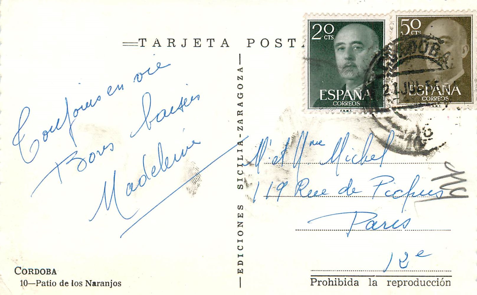 Cordoba — Patio de los Naranjos — Éditions Postales Sicilia-Zaragoza — Rückseite