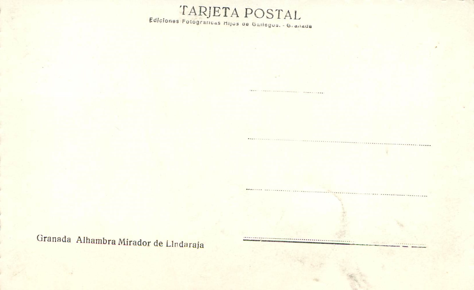 CPM Granada Alhambra Mirdador de Lindaraja Terjeta Postal Ediciones Fotograficos Rijos de Gallegos — Rückseite