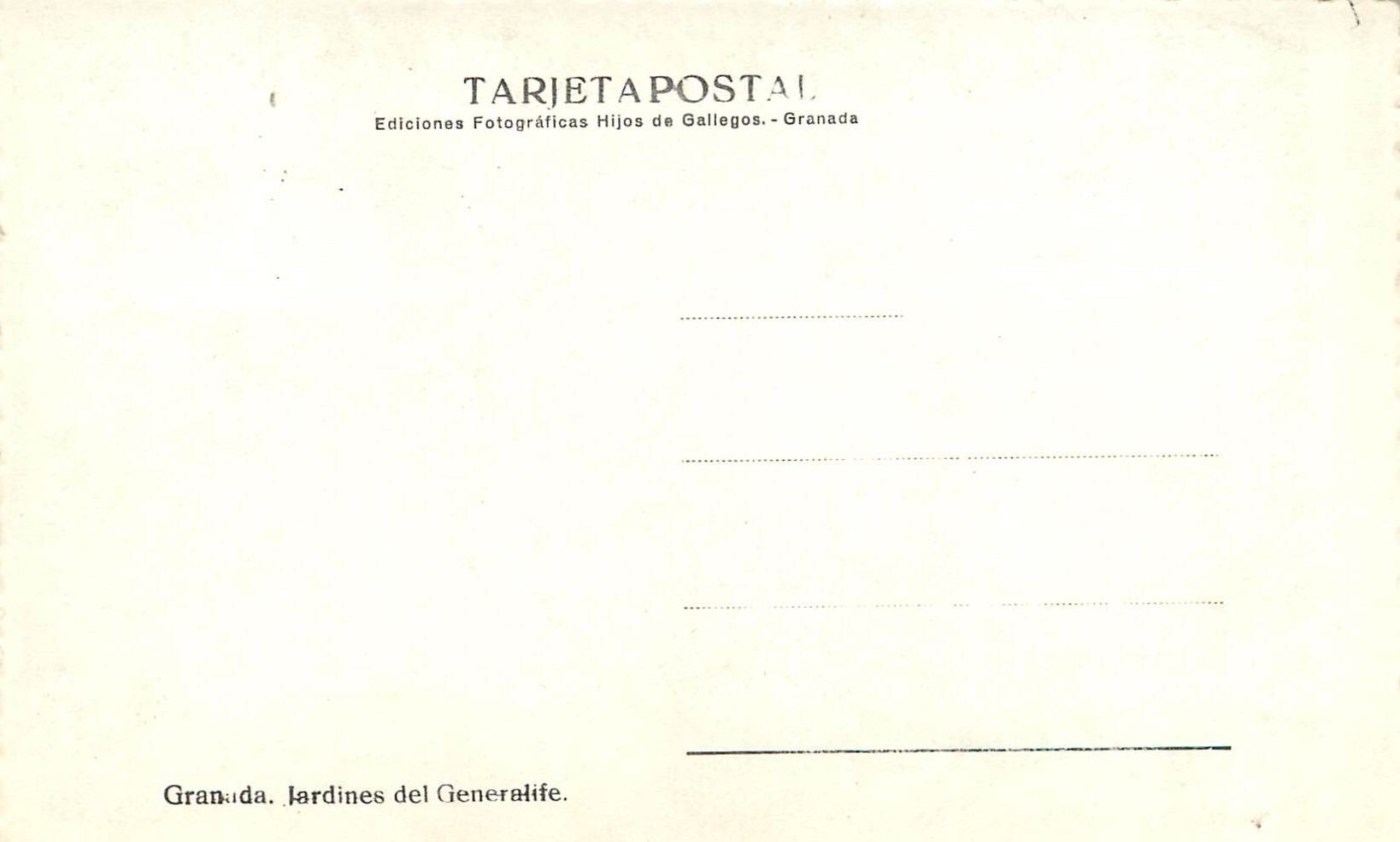 CPM Granada Jardines del Generelife Terjeta Postal Ediciones Fotograficas Hijos de Gallegos Granada — Rückseite