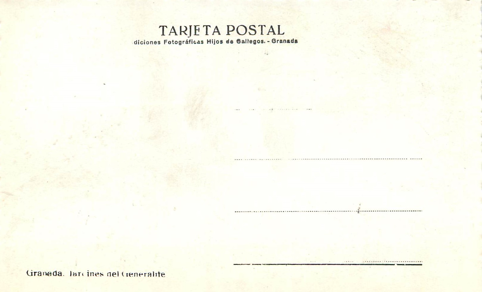CPM Granada Jardines del Generelife Tarjeta Postal Ediciones Fotograficas Hijos de Gallegos Granada — Rückseite
