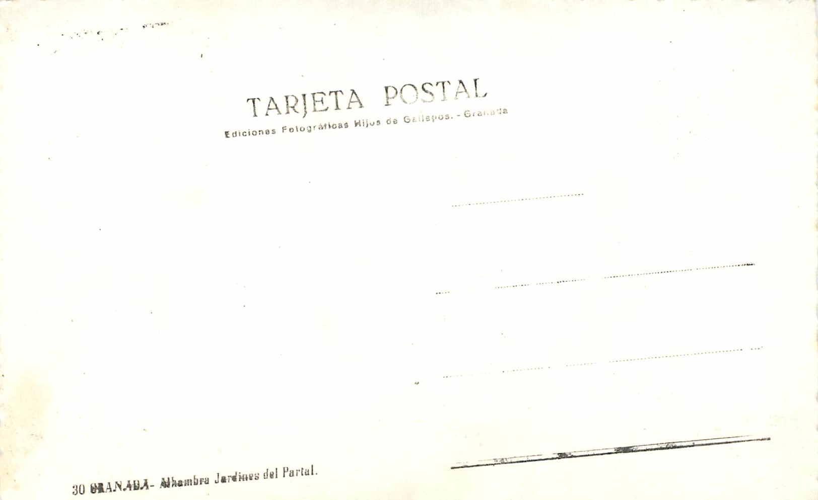 CPM Granada Alhambra Jardines del Partel Tarjeta Postal Ediciones Fotograficas Hijos de Gallegos Granada — Back