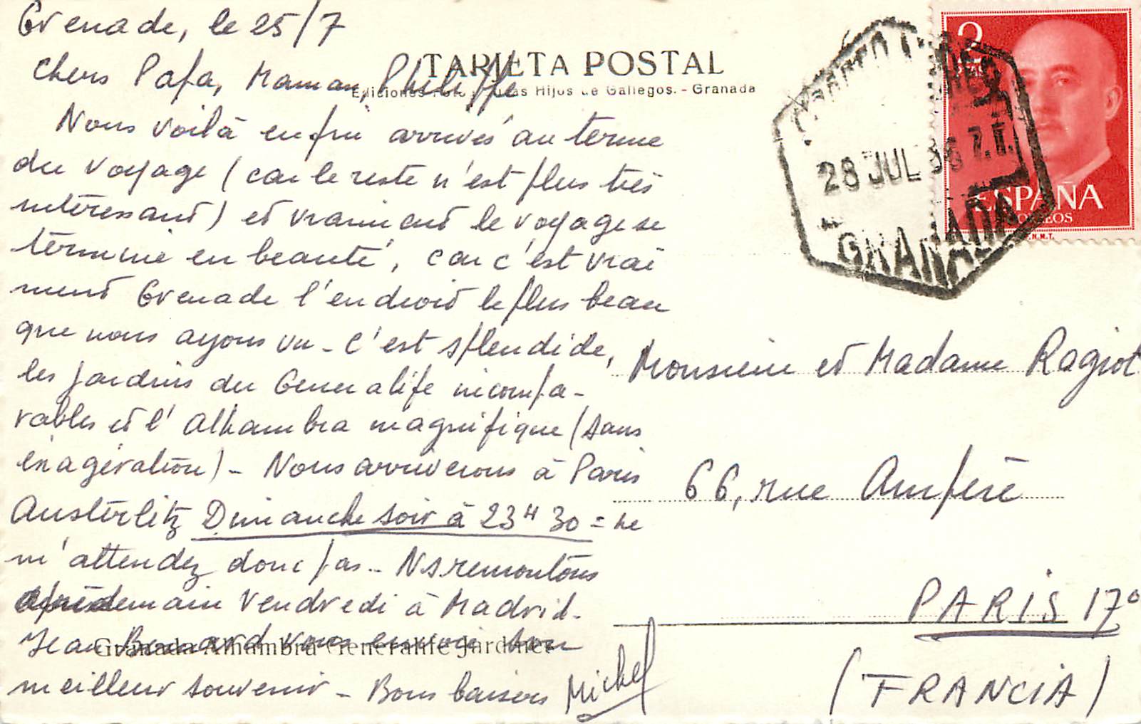 CPM Granada Alhambra Generelife Jardines Tarjeta Postal Ediciones Fotograficas Hijos de Gallegos Granada — Rückseite