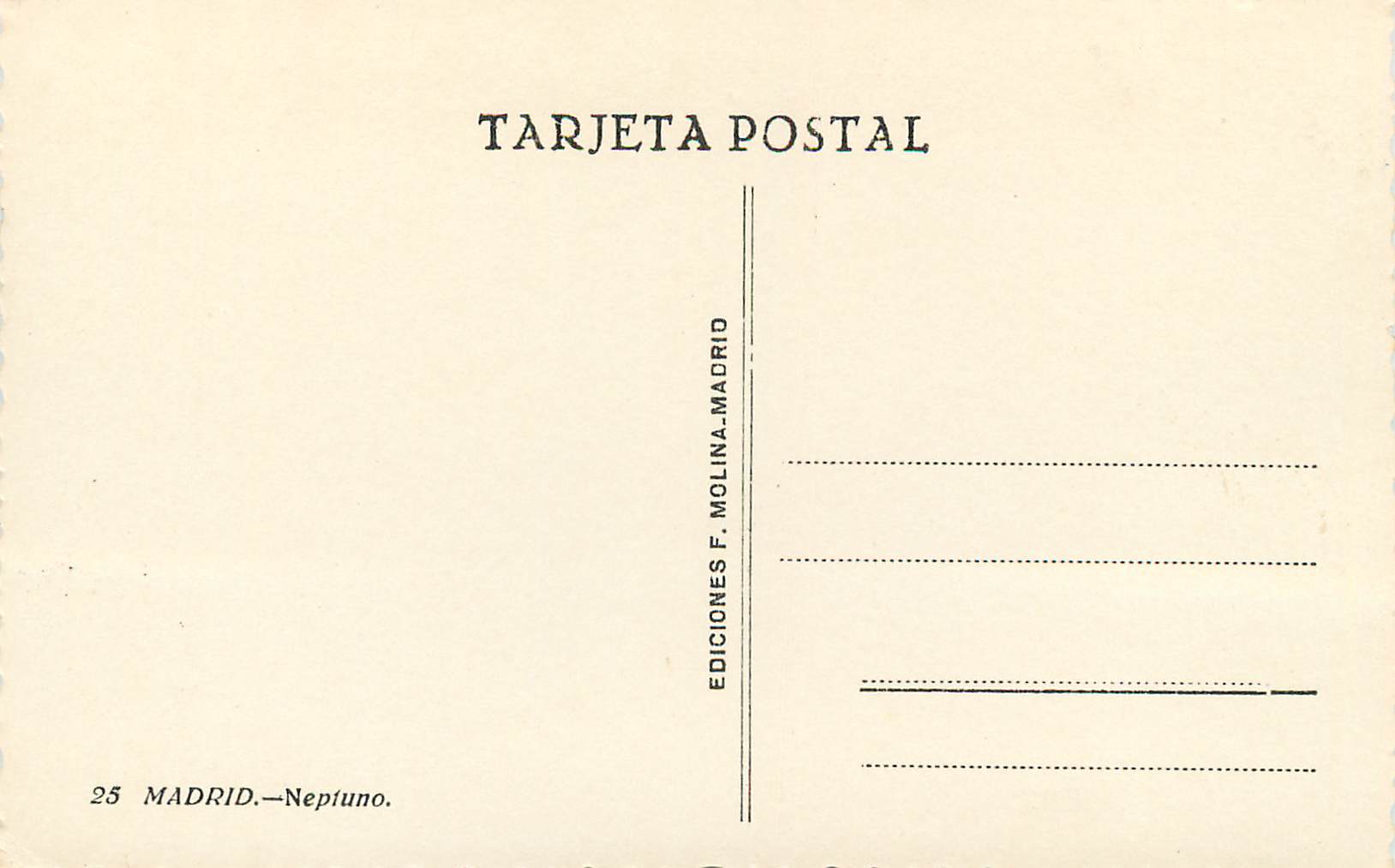CPM Madrid Neptuno Terjeta Postal Ediciones F Molina Madrid — Rückseite