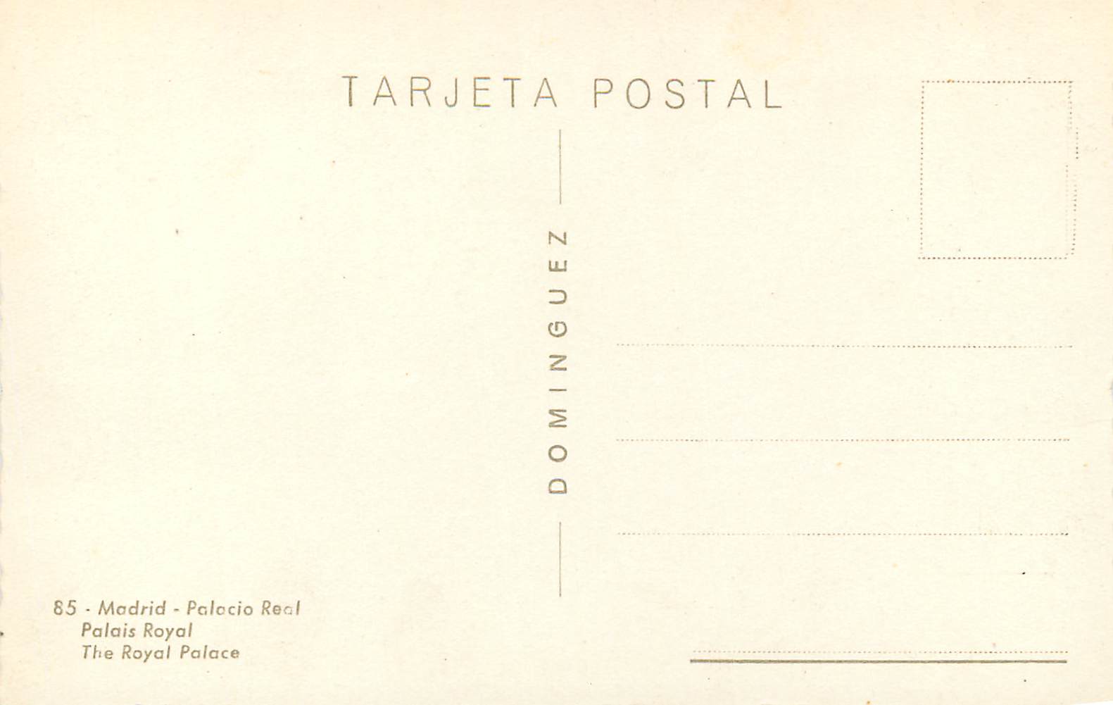 CPM Madrid Palacio Real Palais Royal Dominguez Terjeta Postal — Back