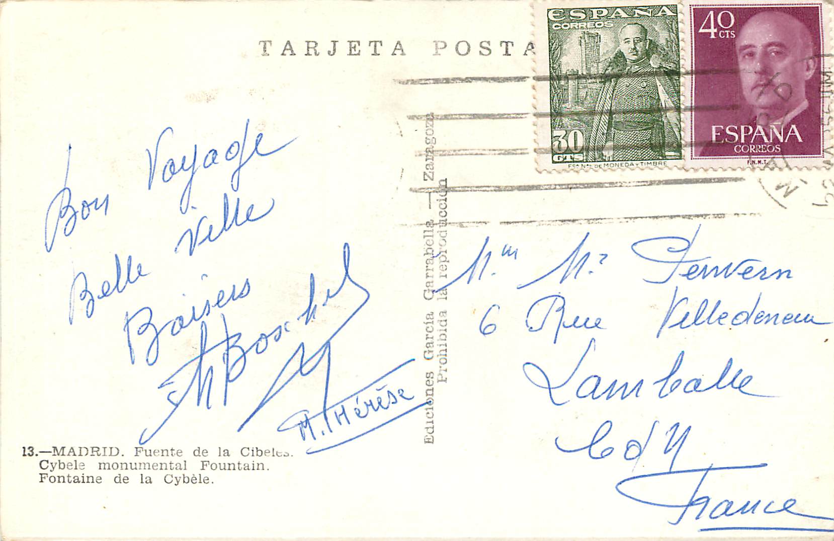 CPM Madrid Fuente de la Cibeles Fontaine de la Cybele Tarjeta Postal Ediciones Garcia Garabella Prohibida la reproduccio — Back