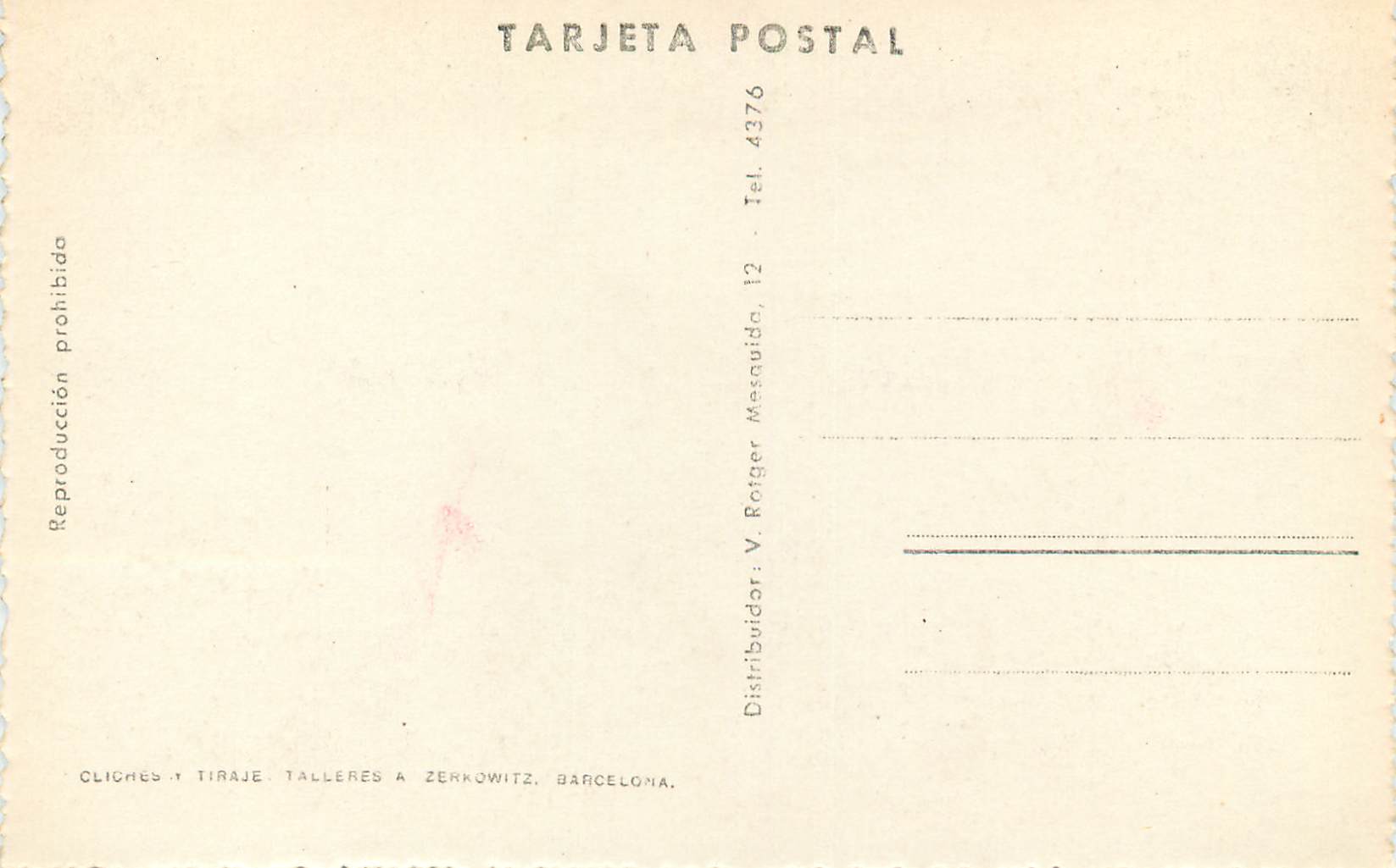 CPM Mallorca Palma Playa de cala Mayor Cliches Tiraje Talleres Zerkowitz Barcelona Reproduccion prohibida Tarjeta Postal — Rückseite