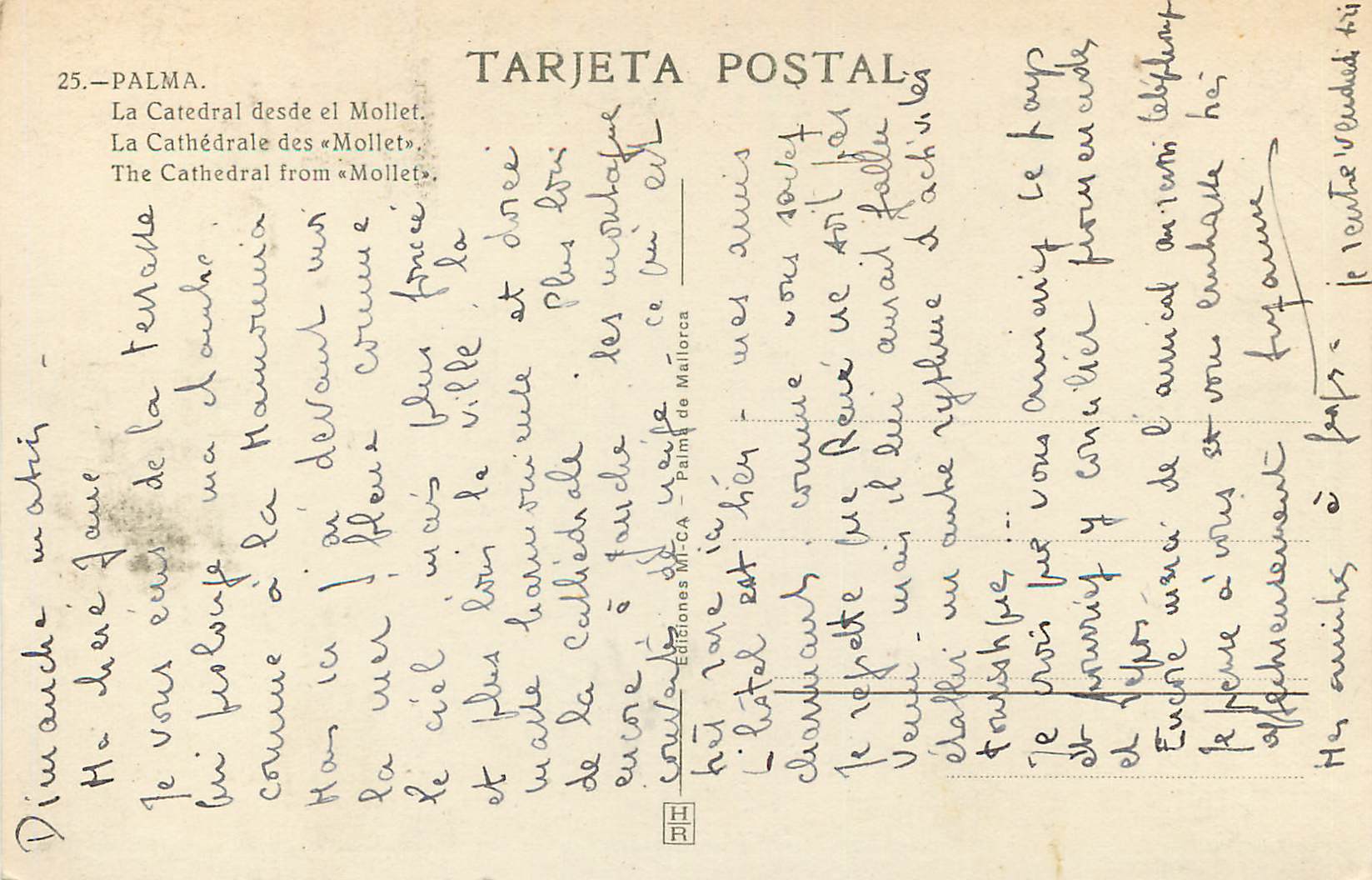 CPM Palma La Catedral desde el Mollet La Cathedrale des Mollet Tarjeta Postal Ediciones M C Palma de Mallorca Bateaux — Rückseite