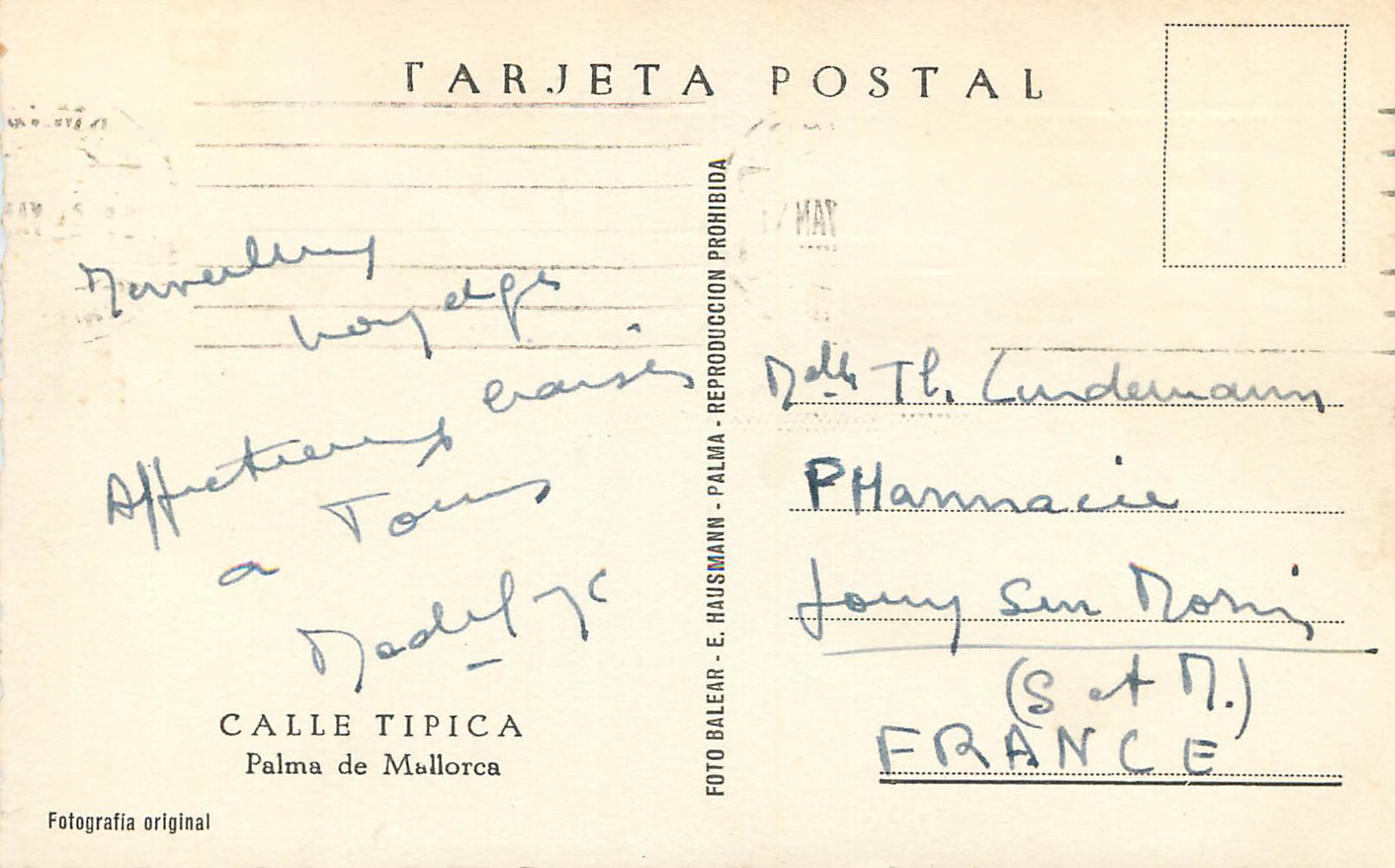 CPM Calle Tipica Palma de Mallorca Fotografia original Tarjeta Postal Foto Balera A Hausmann Palma Reproduccion prohibid — Rückseite
