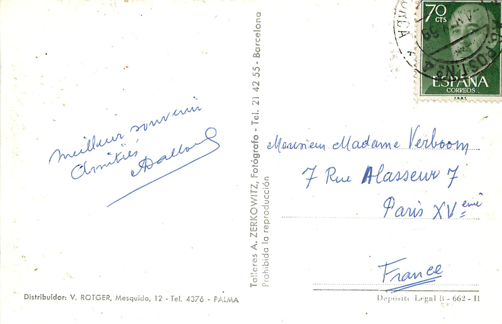 CPA Palma Mallorca Distribution V Rotger Mesquida Palma Telleres A Zerkowitz Fotografo Tel Barcelona Prohibida reproducc — Back