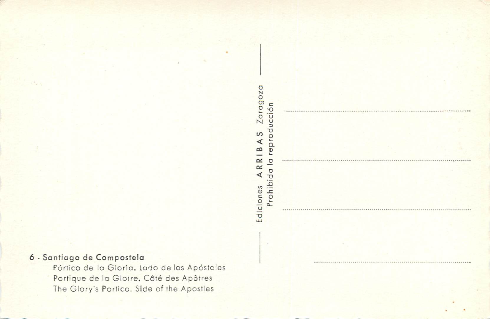 CPA Santiago de Compostela Portico de la Gloria Lago de los Apostoles Portique de la Gloire Cote des Apotres Ediciones A — Rückseite