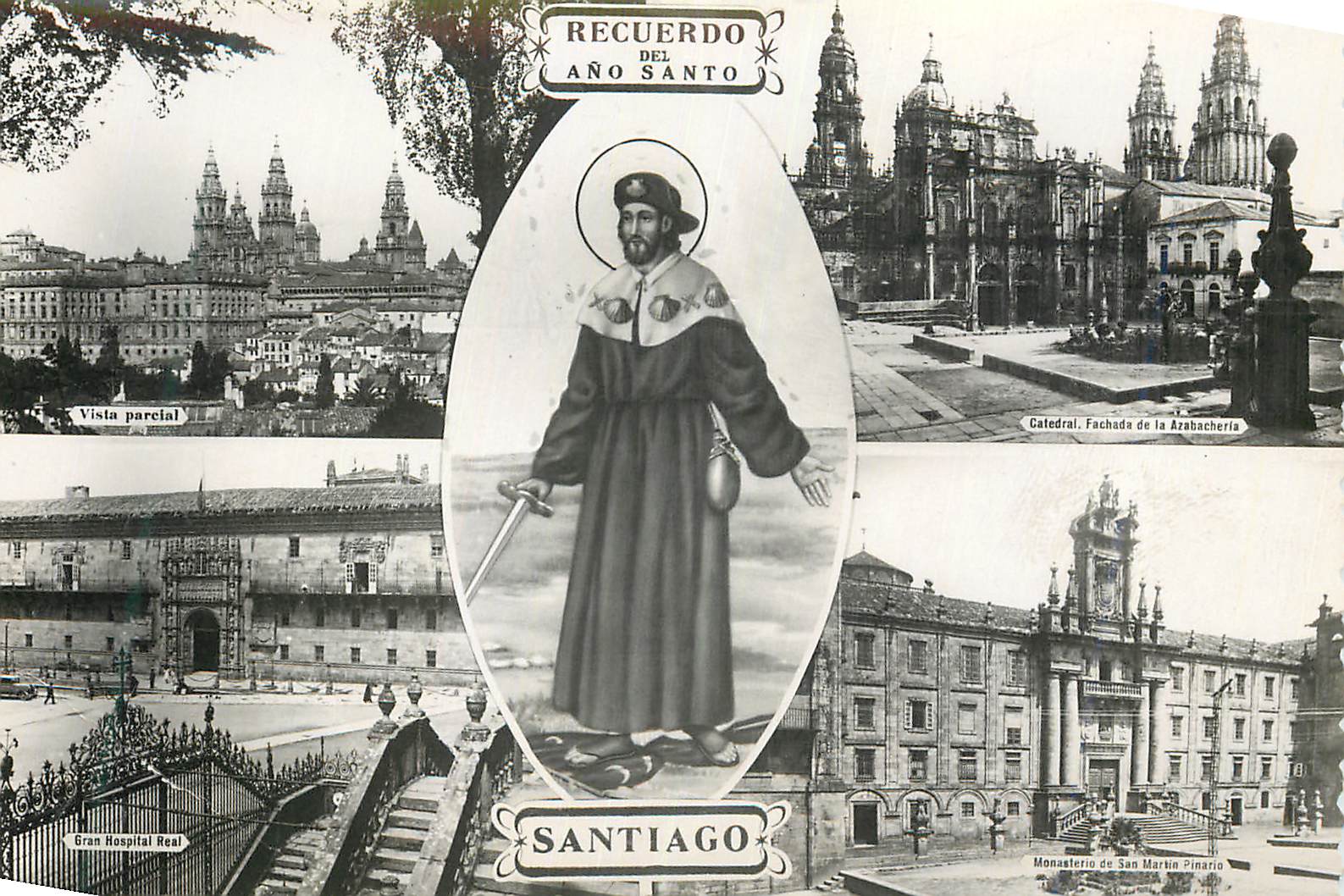 CPA Recuerdo del Ano Santo Santiago Vista parcial Gran Hospital Real Catedral Monasterio