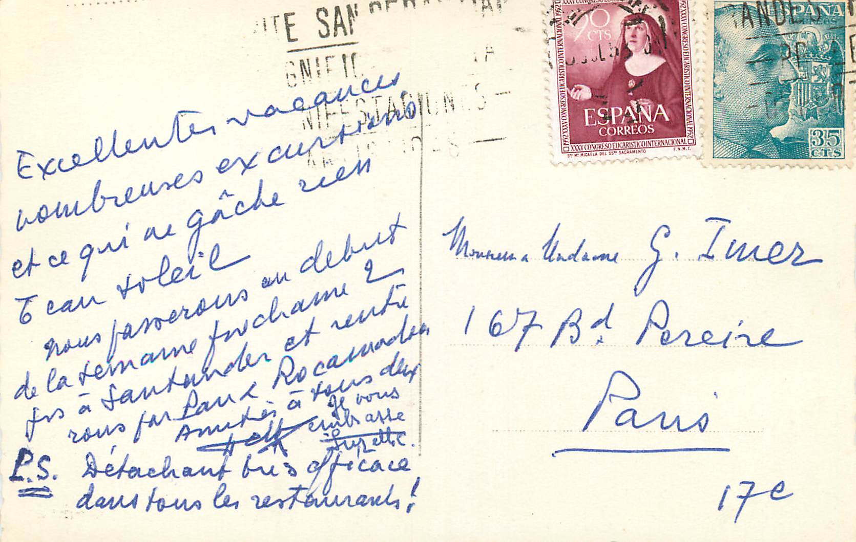 CPA San Sebastian Vista parcial de la Playa Alfondo Monte Igueldo Ed Arribas — Verso