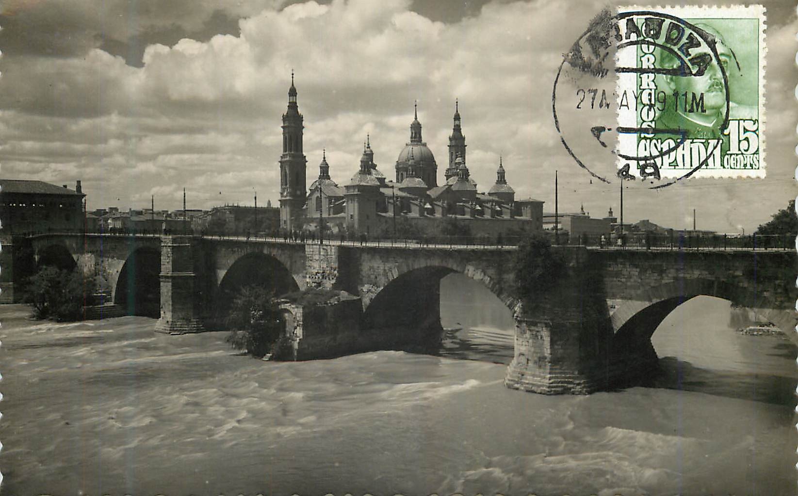 CPA Zaragoza Puente de Piedra sobre el Ebro Ediciones Garcia Garabella Prohibida la reproduccion Tarjeta Postal 27 May 4