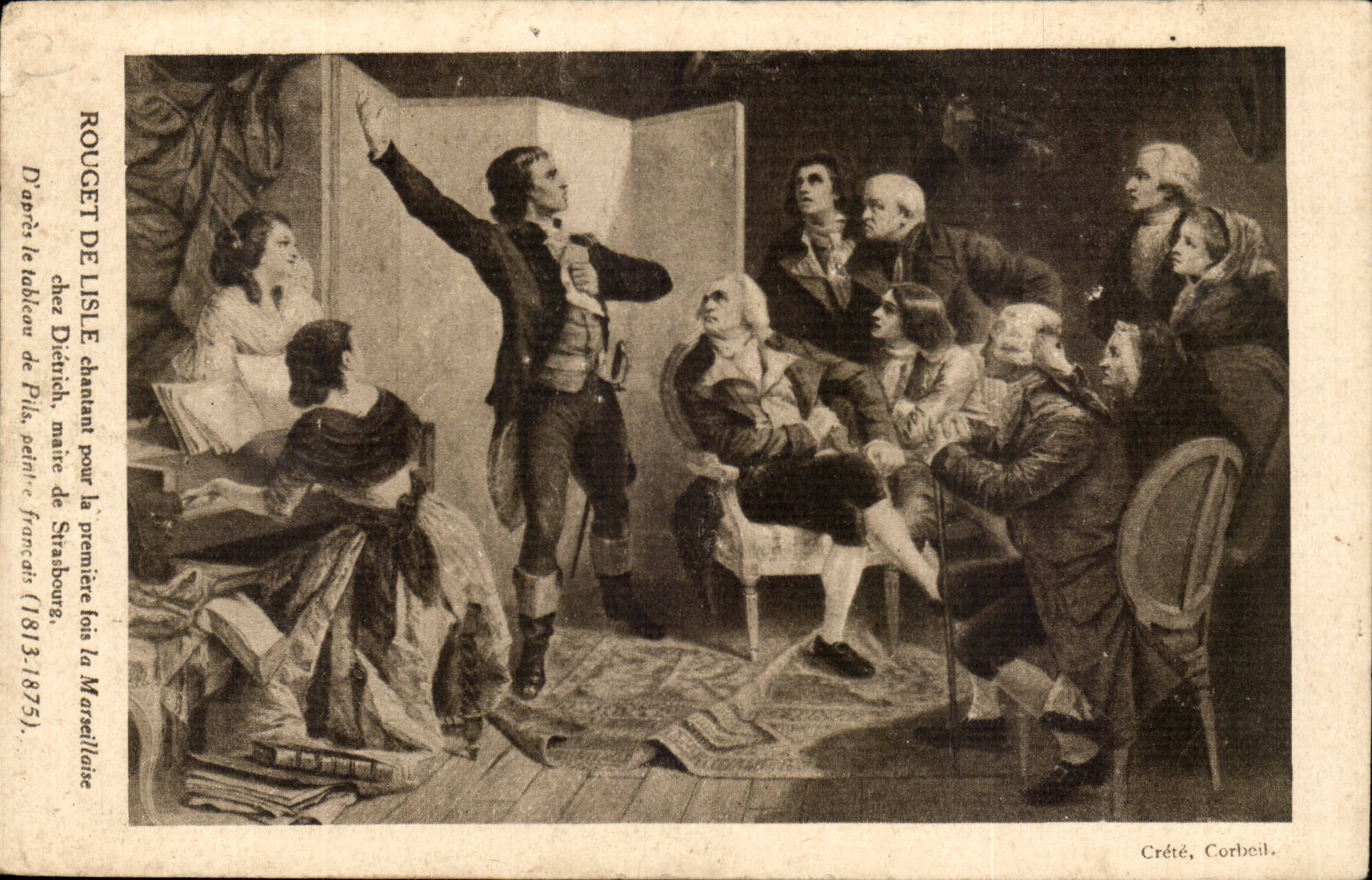 CPA Rouget de l'ISle chantant la MArseillaise chez Dietrich maire de Strasbourg