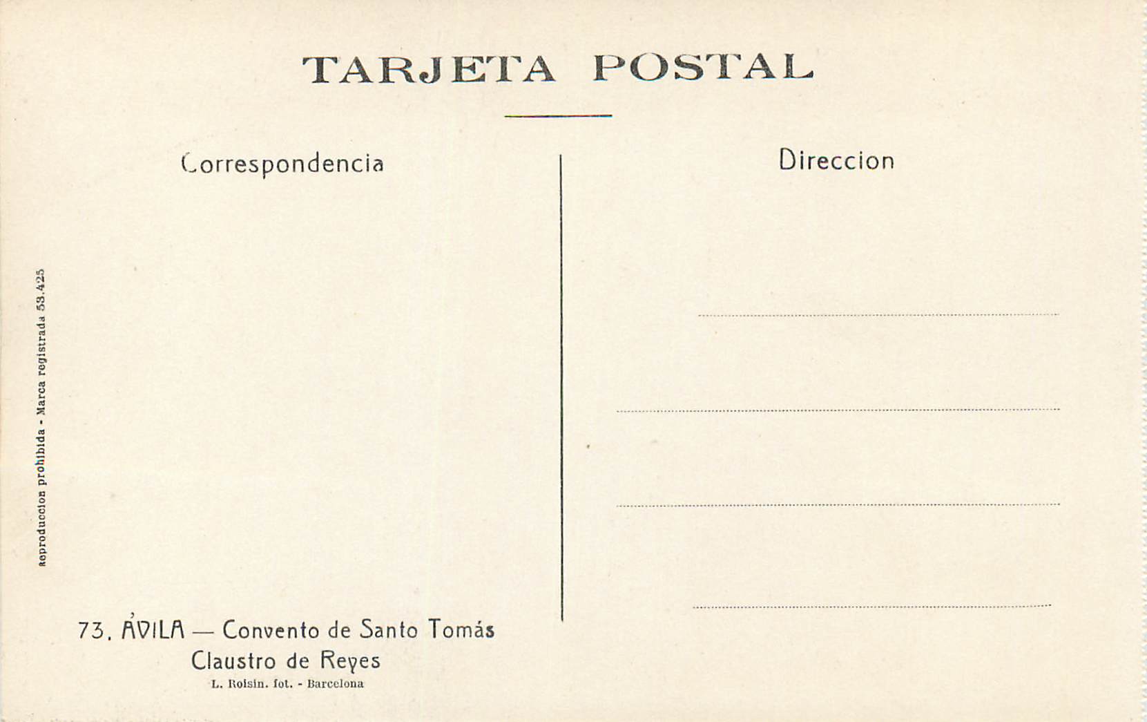 CPA Avila Convento de Santo Tomas Claustro de Reyes — Rückseite