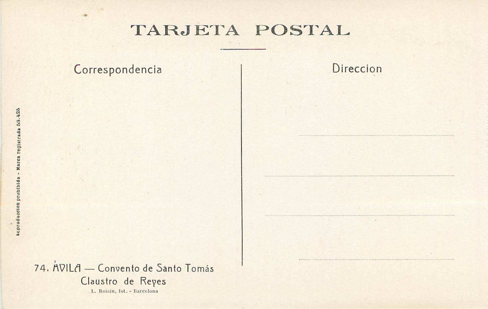 CPA Avila Convento de Santo Tomas Claustro de Reyes — Back