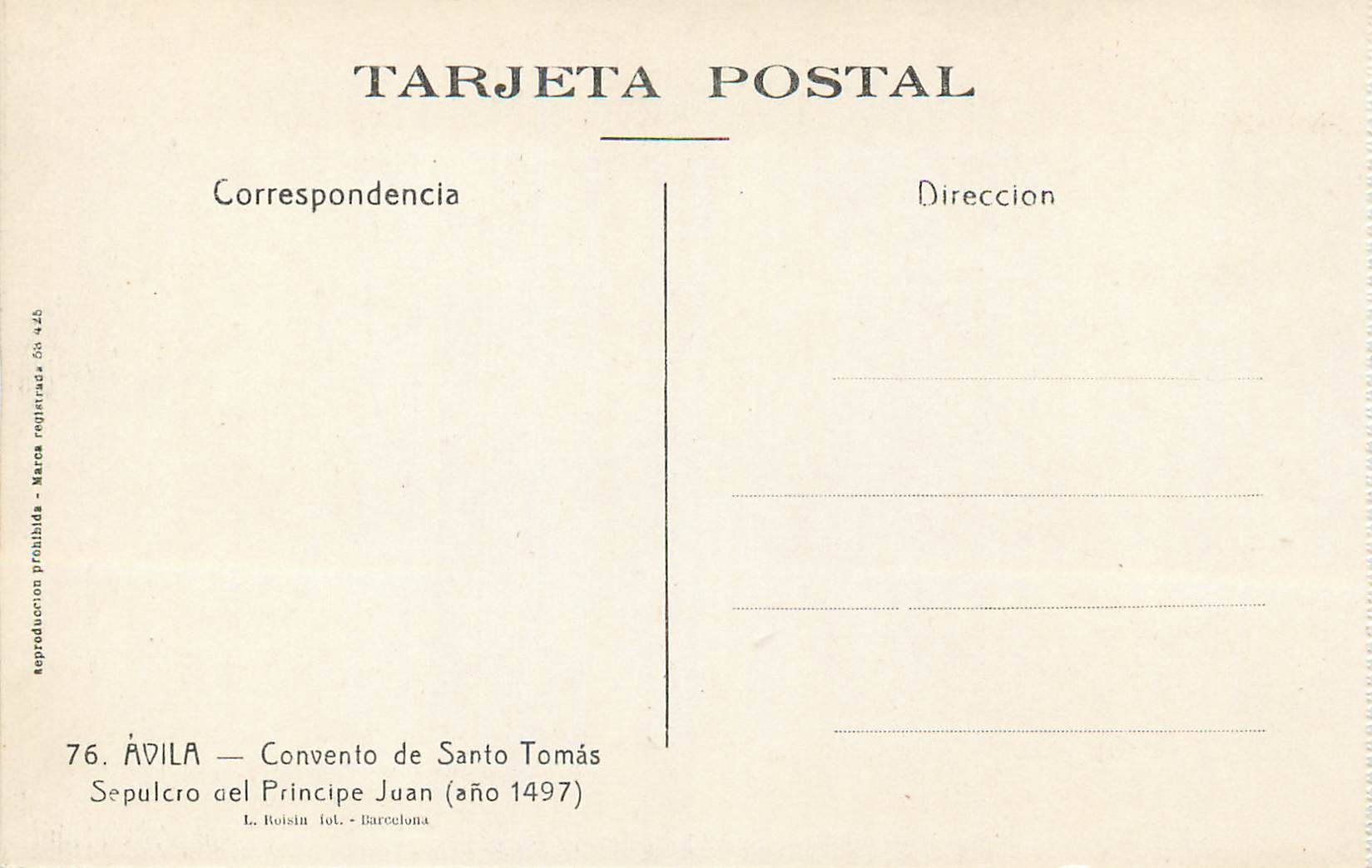 CPA Avila Convento de Santo Tomas Sepulcro del Principe Juan — Back