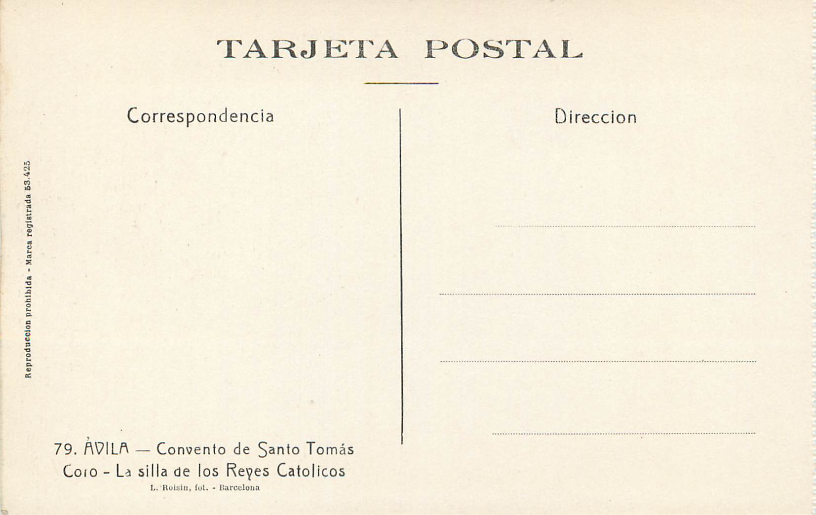 CPA Avila Convento de Santo Tomas Coro La silla de los Reyes Catolicos — Rückseite