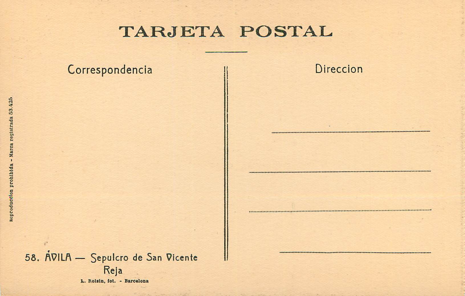 CPA Avila Sepulcro de San Vicente Reja — Rückseite