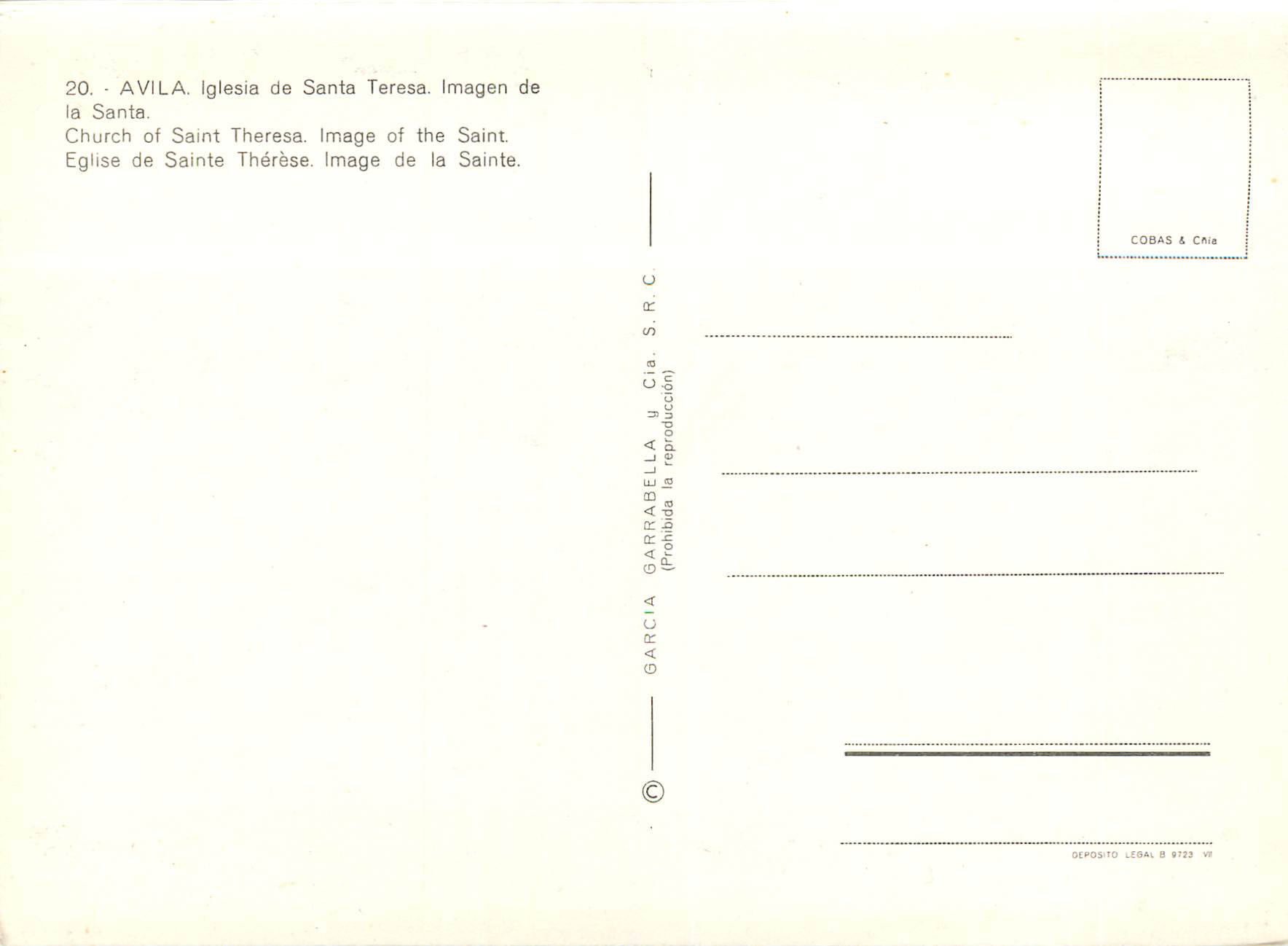 CPM Avila Eglise de Sainte Therese Image de la Sainte — Back