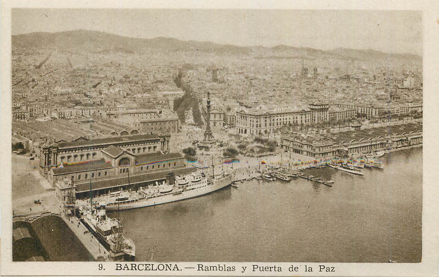 CPA Barcelona Ramblas y Puerta de la Paz Bateau