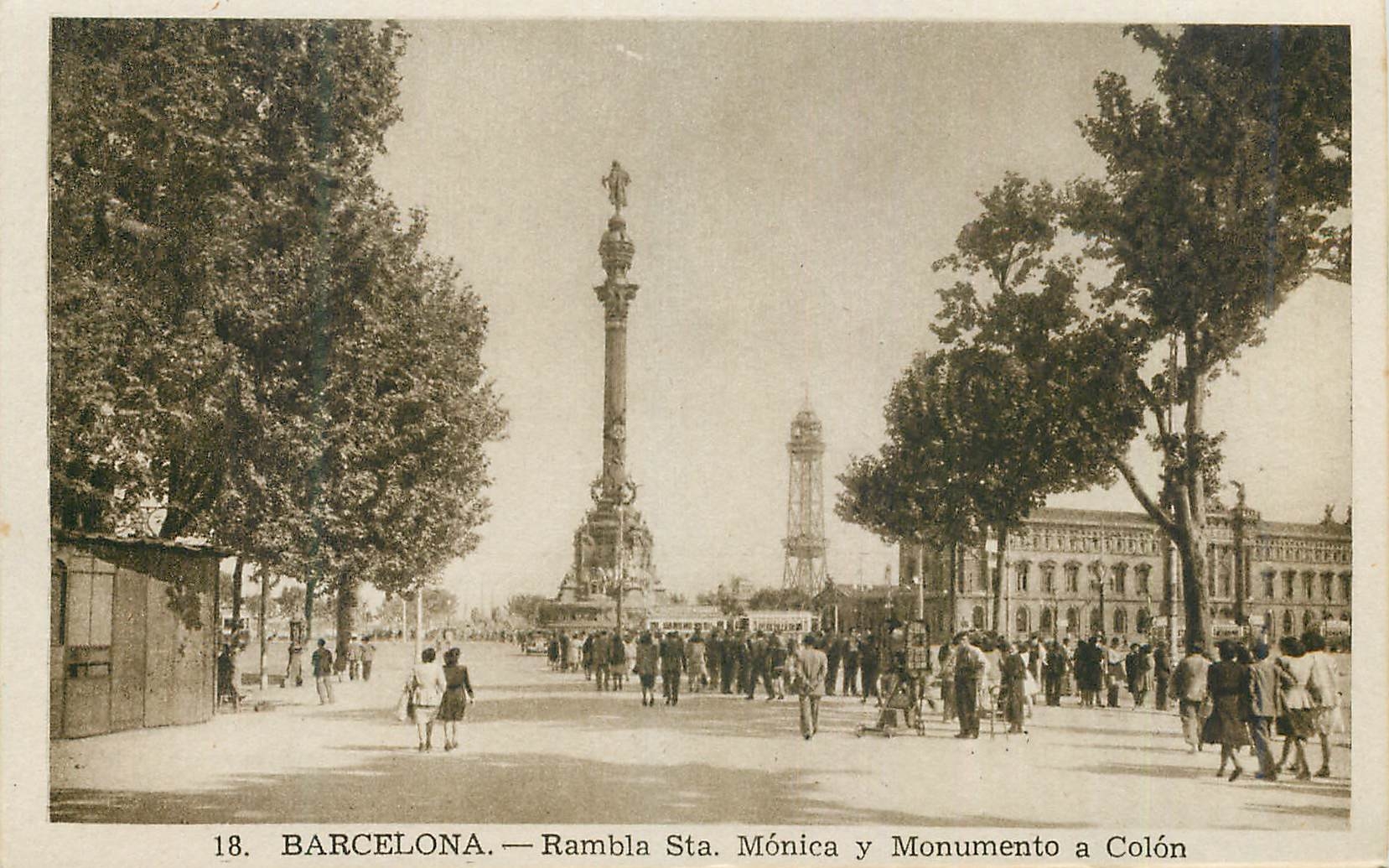 CPA Barcelona Rambla Sta Monica y Monumento a Colon