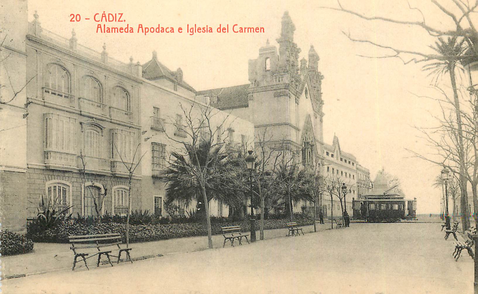 CPA Cadiz Alameda Apodaca e Iglesia del Carmen