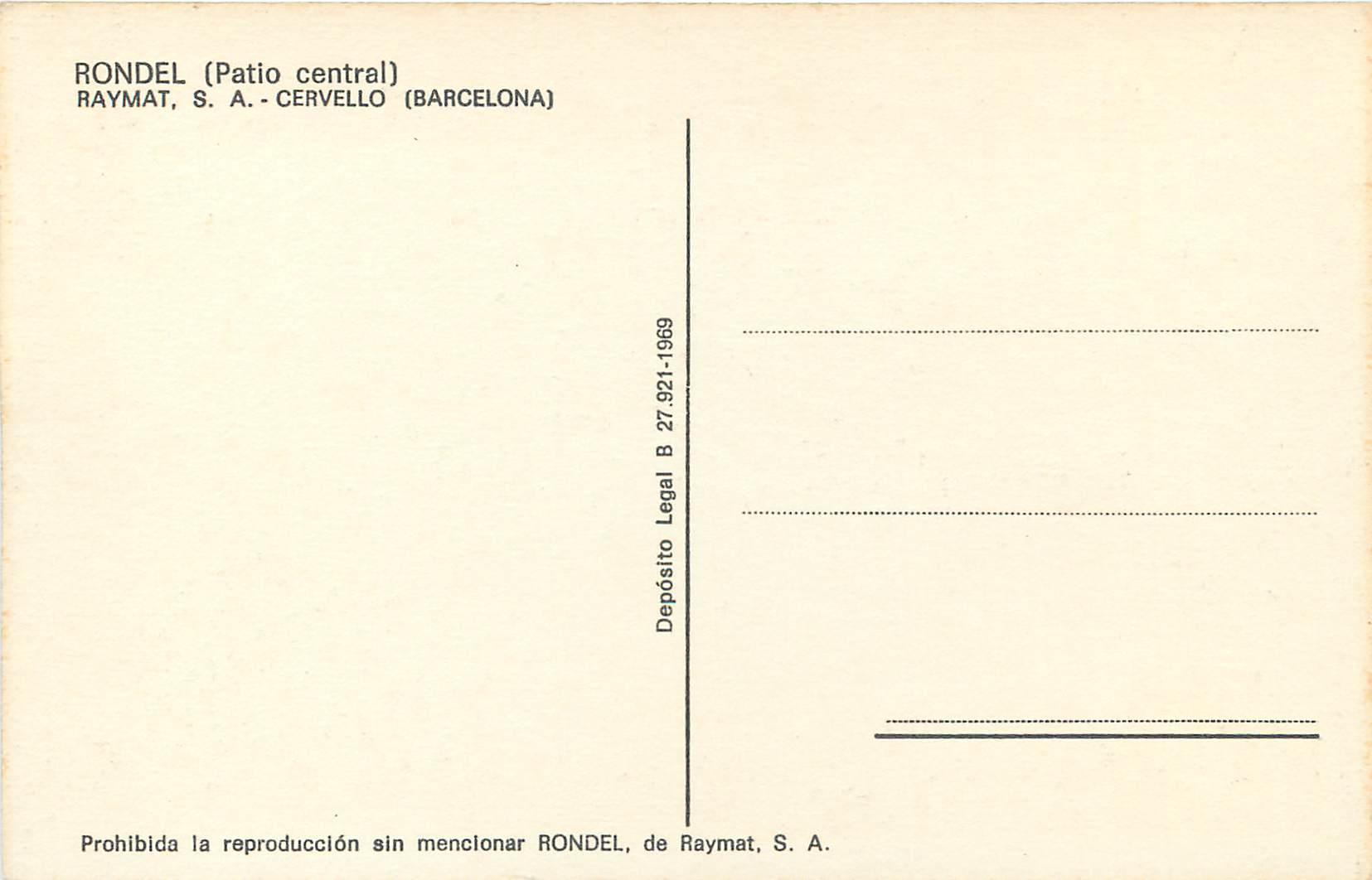 CPM Rondel Patio central Raymat S a Cervello Barcelona Champagne — Rückseite