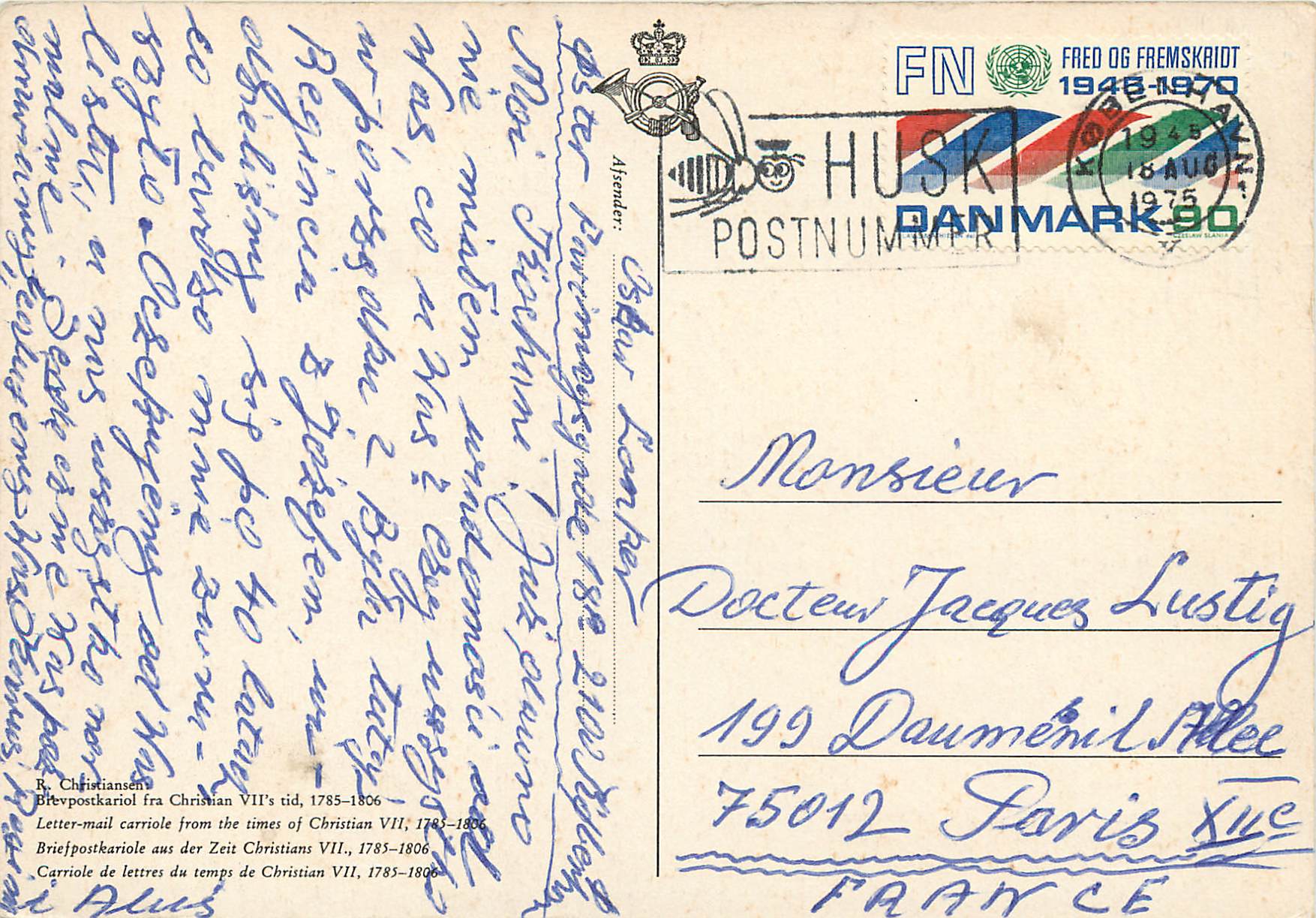 CPM Carriole de lettres du temps de Christian — Rückseite