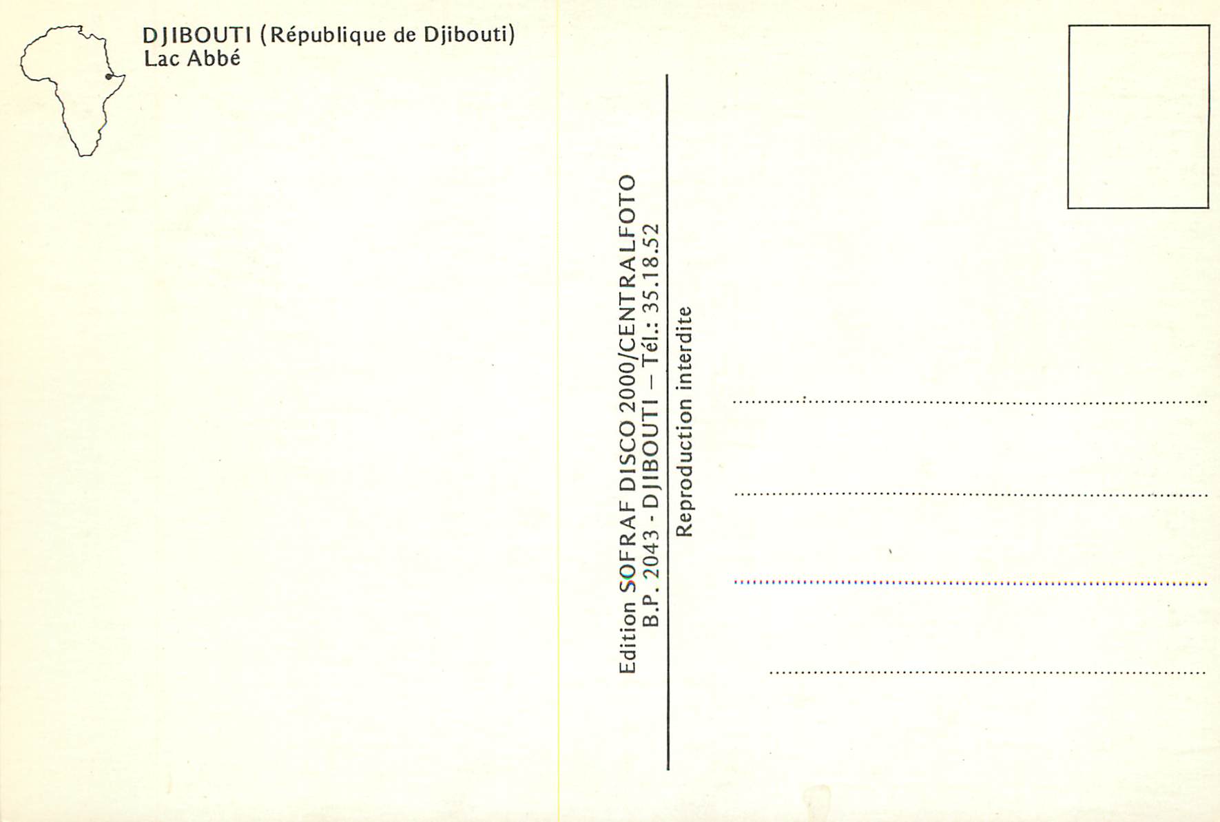 CPM Djibouti Republique de Djibouti Lac Abbe Chevre — Rückseite