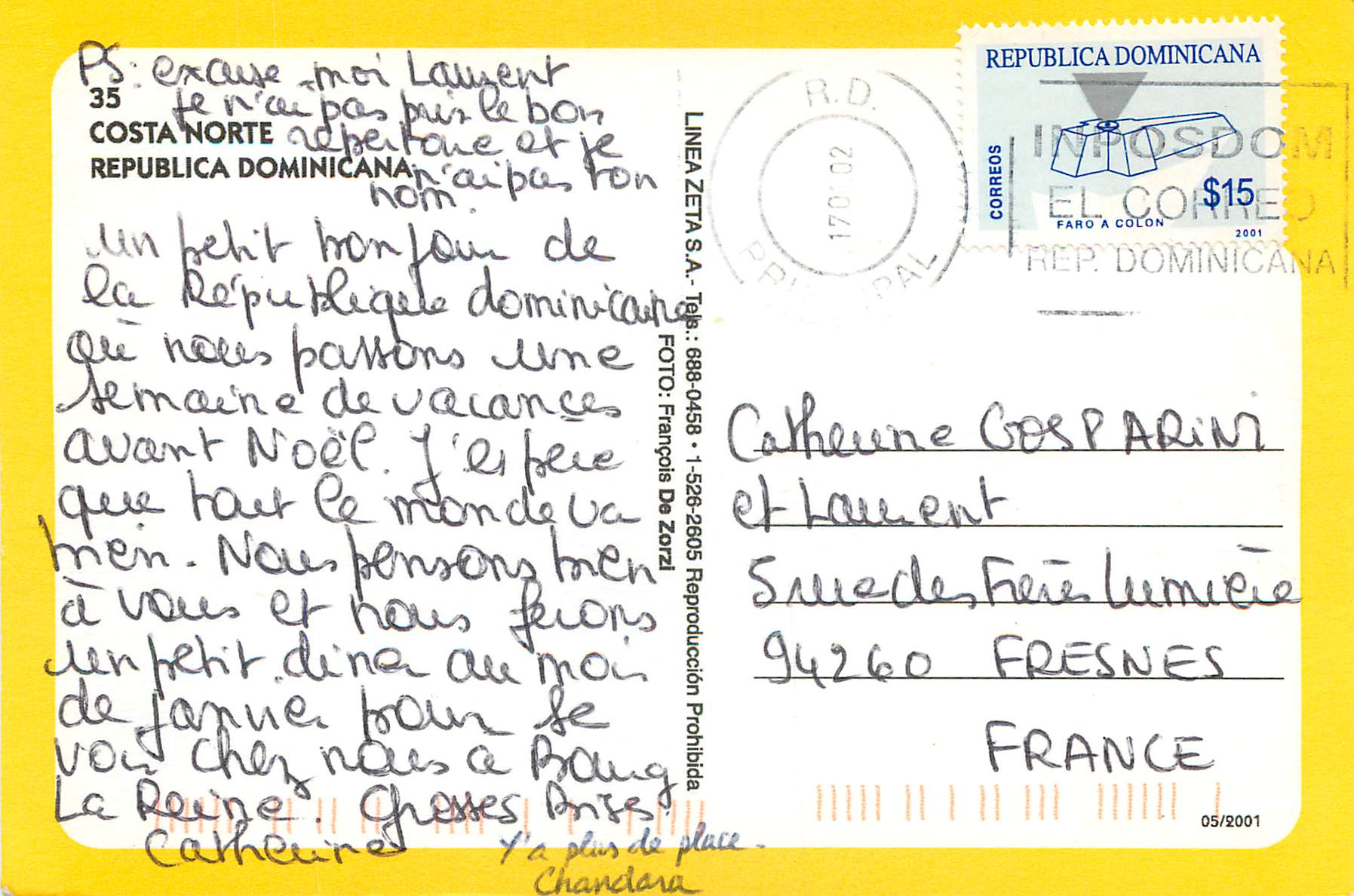 CPM Costa Norte Republica Dominicana Baleine — Verso