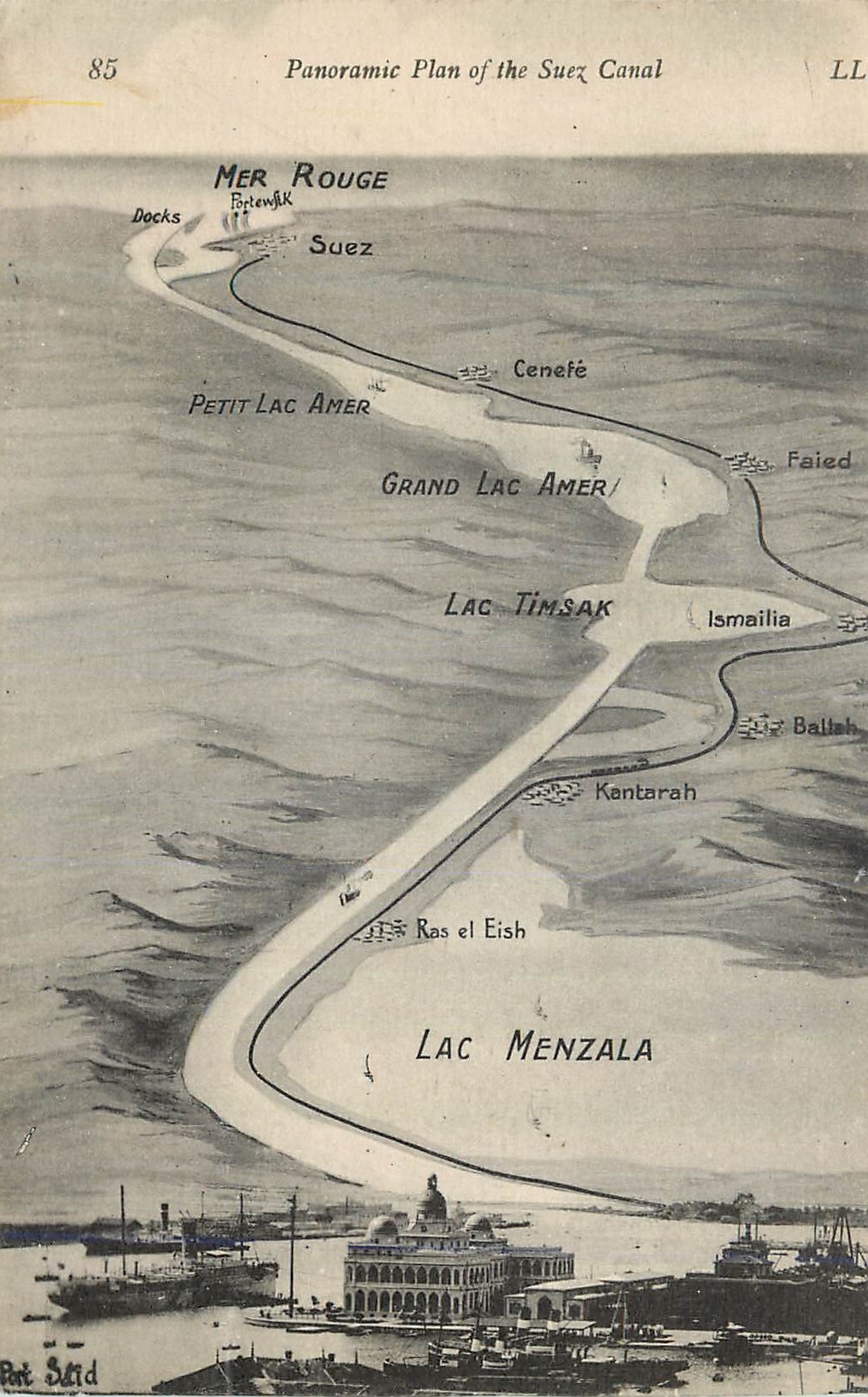 Plan panoramique du Canal de Suez — LL. — Imp. LEVY FILS & Cie, Paris