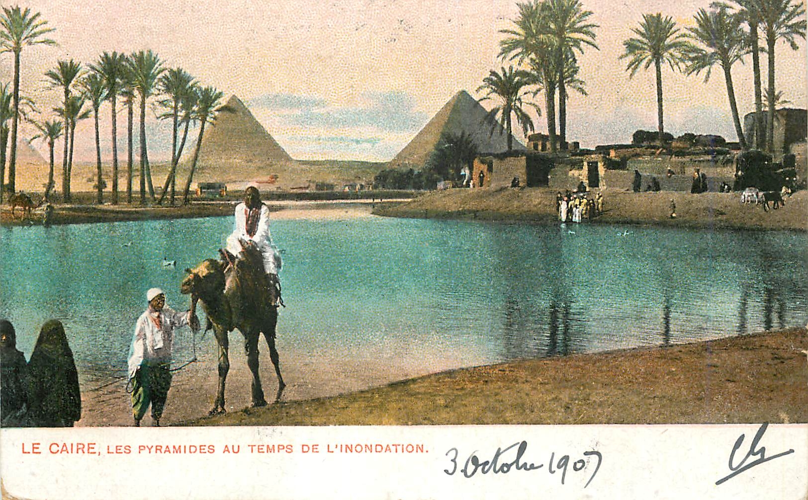 CPA Le Caire Les Pyramides au temps de l inondation