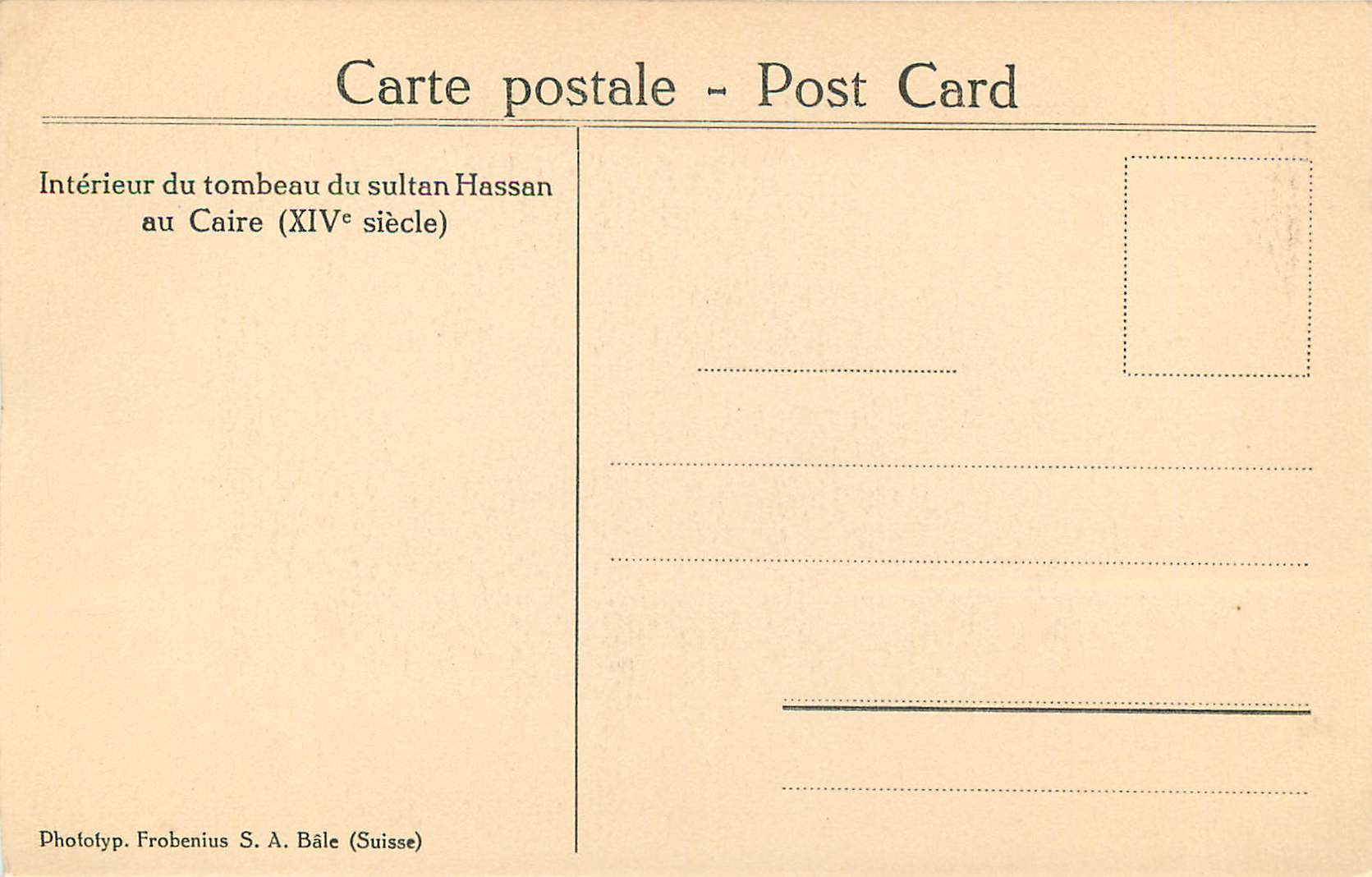 CPA Interieur du tombeau du sultan Hassan au Caire xiv siecle — Rückseite