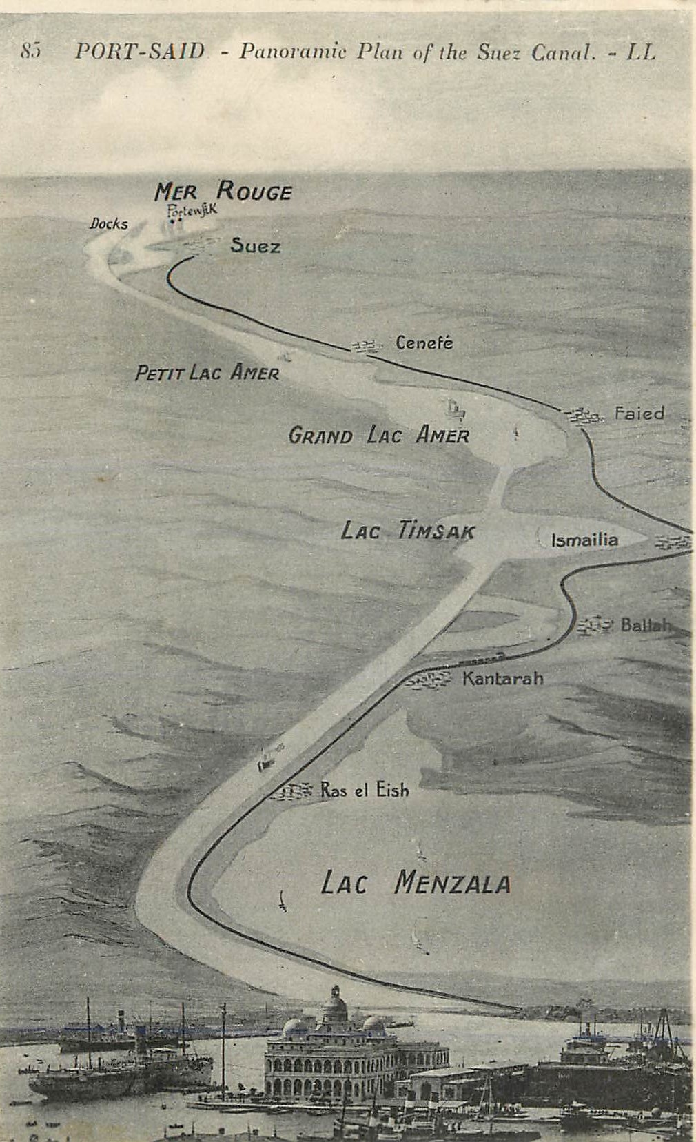 CPA Port Said Plan panoramique du Canal de Suez