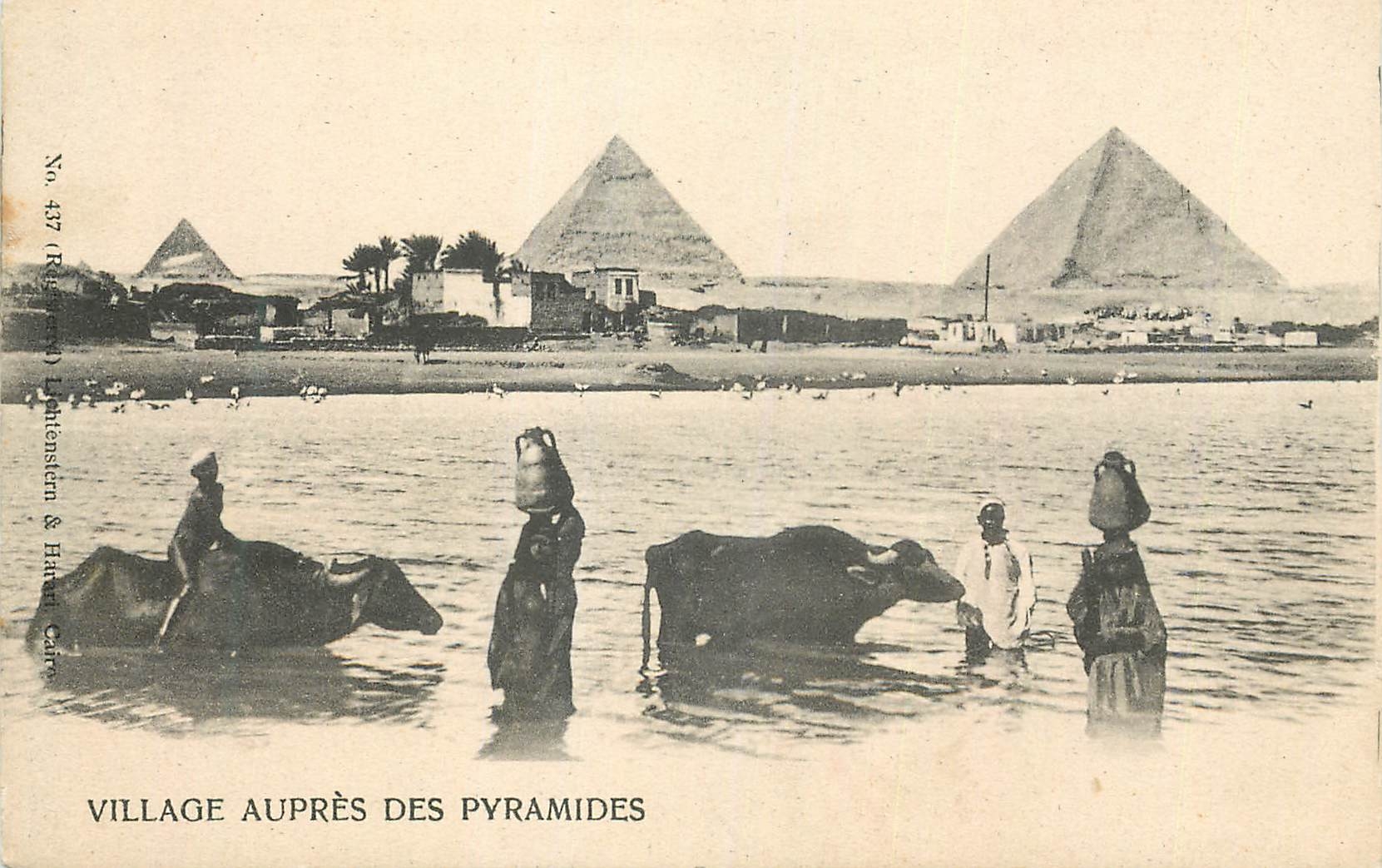 Village auprès des Pyramides — Lieu à Gizeh, Égypte — Lith. Lichtenstein & H. Carré, n° 437