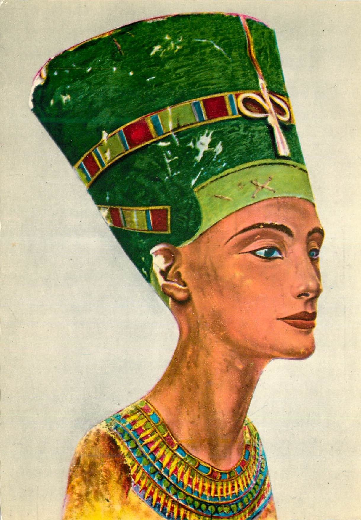 CPM Painted limestone bust of Quenn Nefertertiti wife of Echnaton