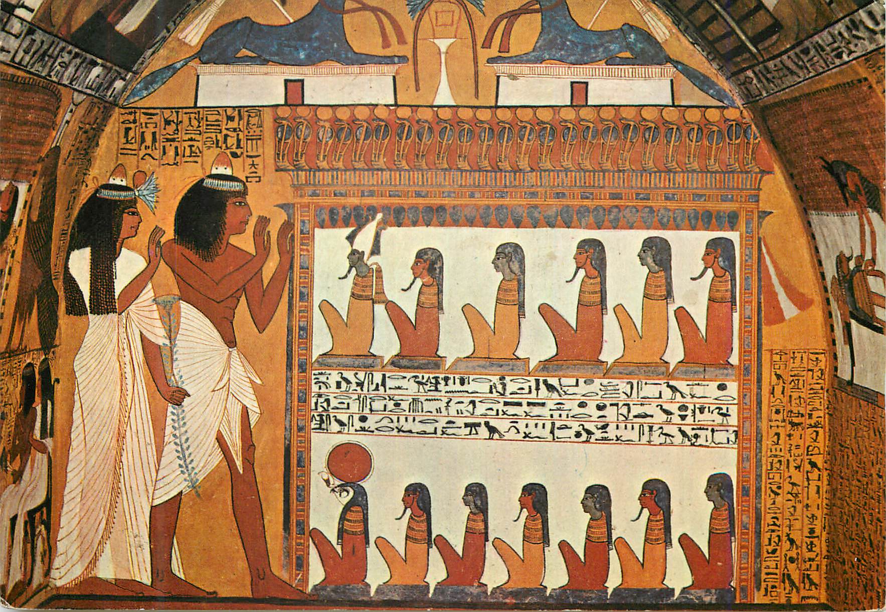 Déir el Medina - Tomb of Noble Sen-nedjem 1292 B.C. — Le défunt adorant trois genies (Livre des Morts) — K. Lambelet & Landrock, Cairo