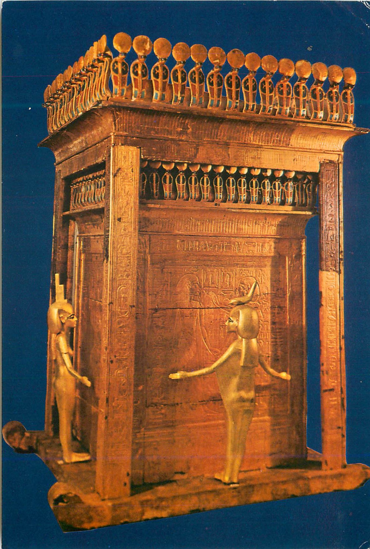 CPM The Egyptian Museum Cairo Tutankhamens Treasures Large wooden Canopie Shrine guarded by four protected goddesses
